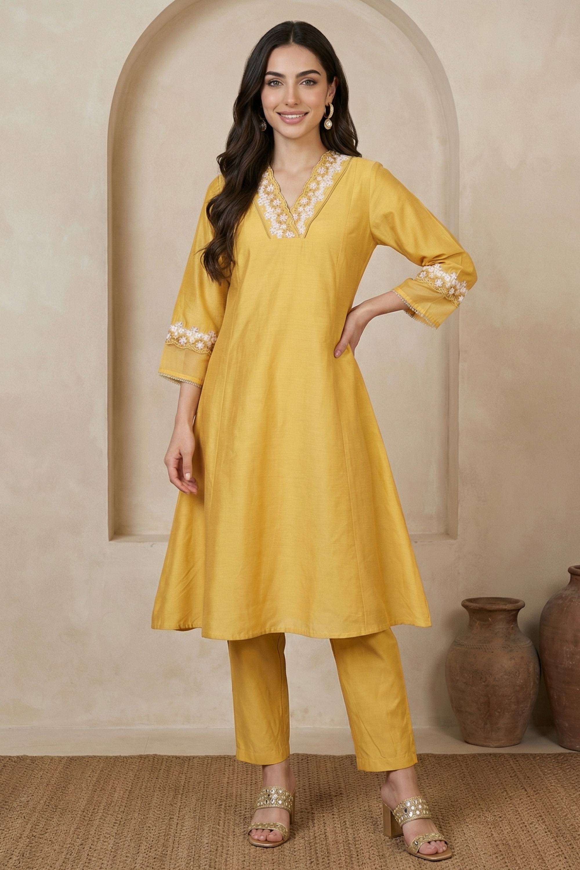 Embroidered-Viscose-V-Neck-Women-s-Festive-Wear-Kurta