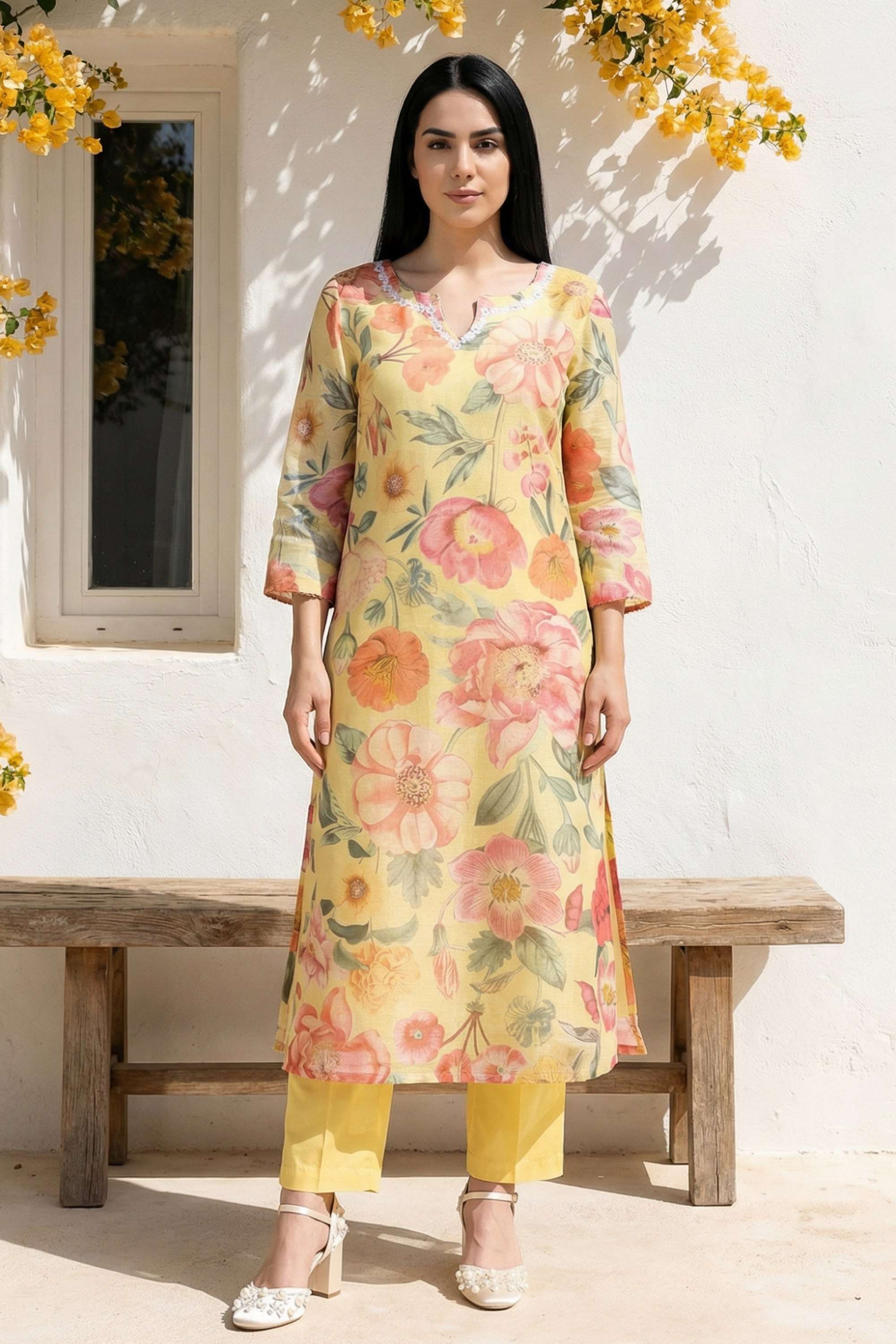 Printed-Viscose-V-Neck-Women-Festive-Wear-Kurta