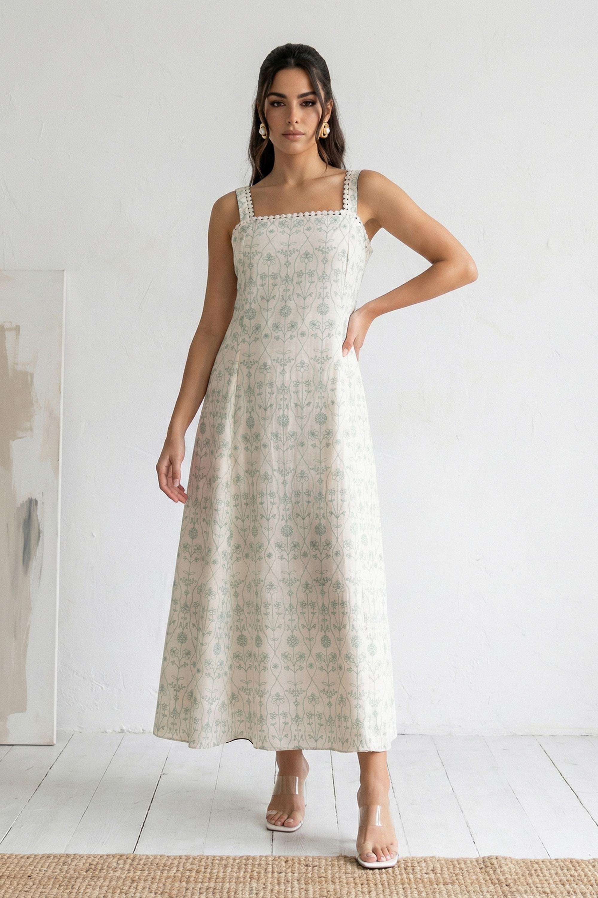 Floral-Blended-Fabric-Square-Neck-Women-s-Top