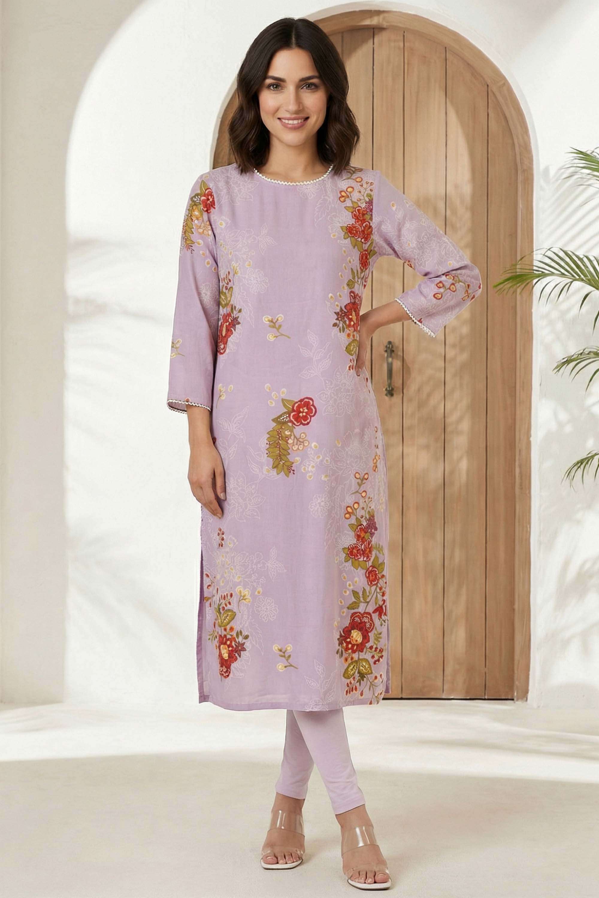 Printed Blended Fabric Round Neck Women's Top-image-43
