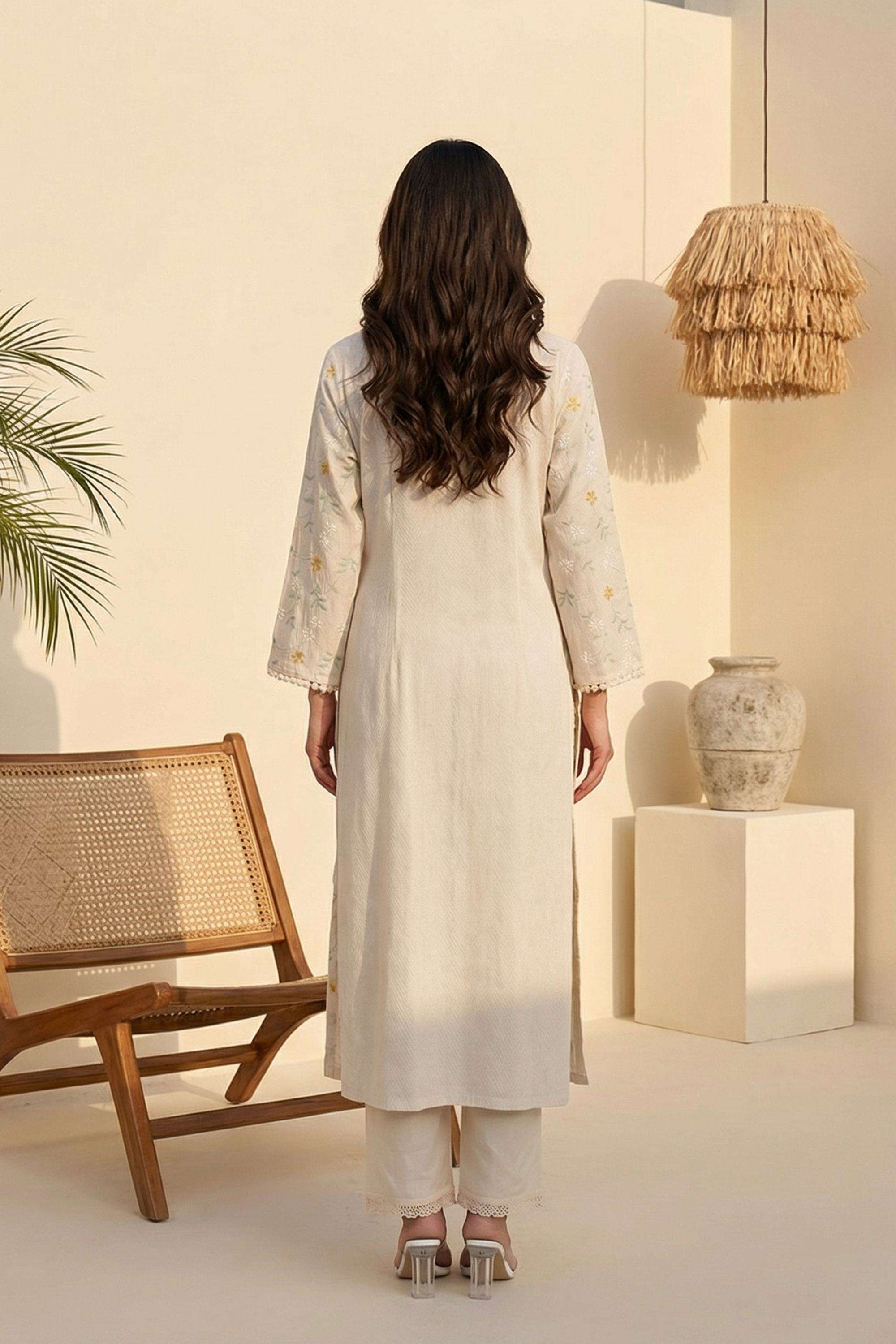 Floral-Blended-Fabric-V-Neck-Women-s-Ethnic-Kurta