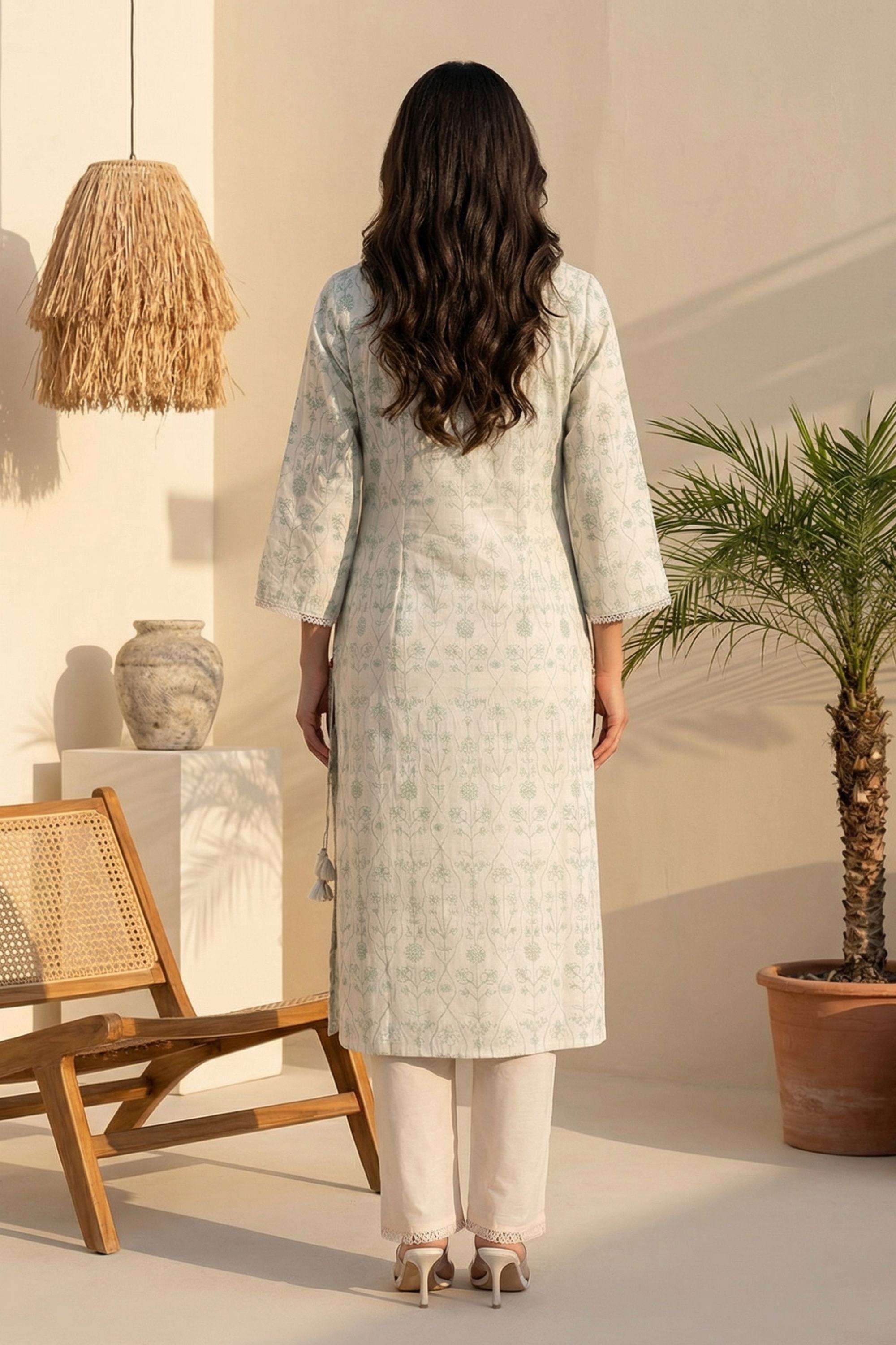 Floral-Blended-Fabric-V-Neck-Women-s-Ethnic-Kurta