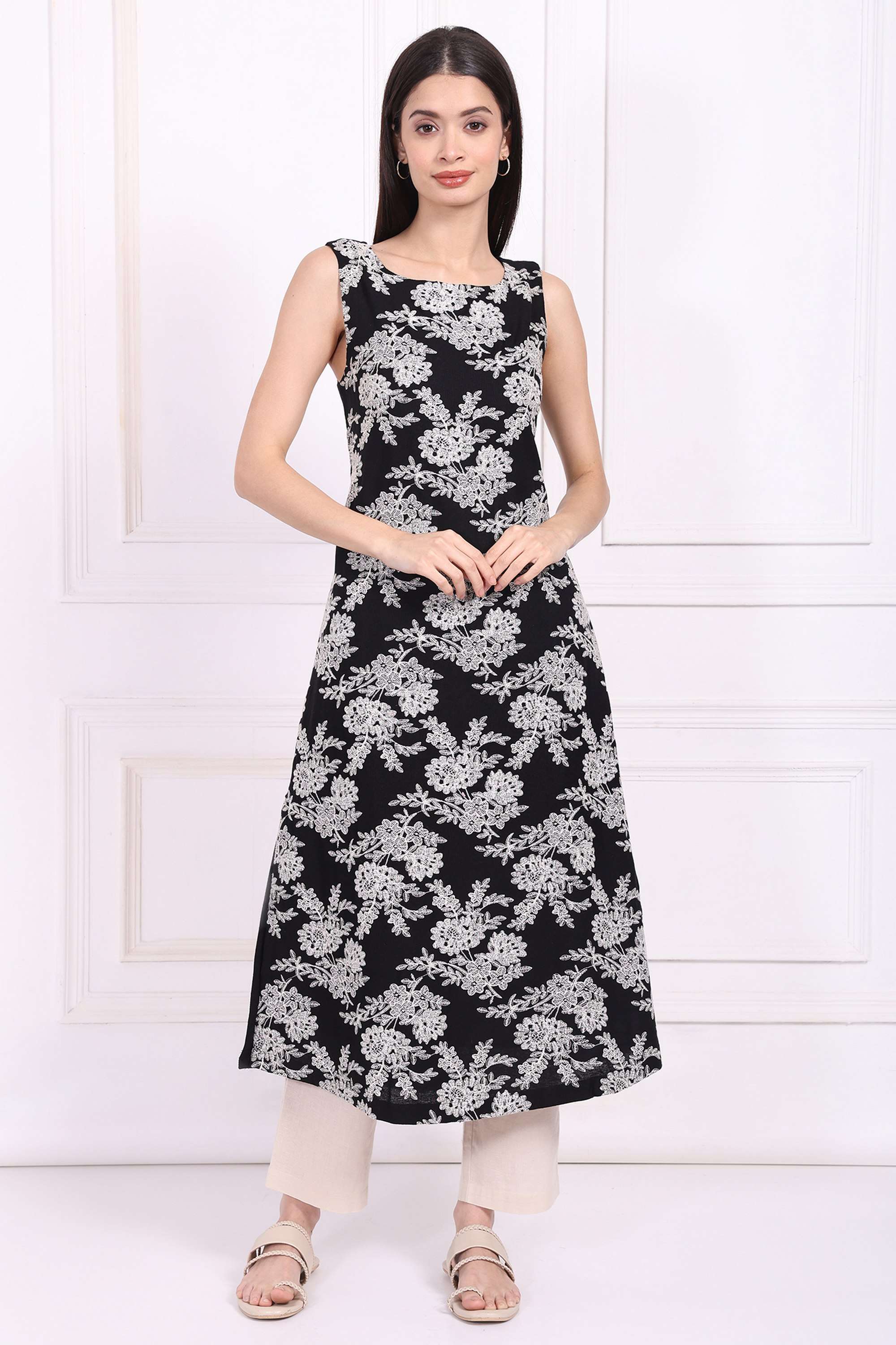 Embroidered-Boat-Neck-Rayon-Women-Dress