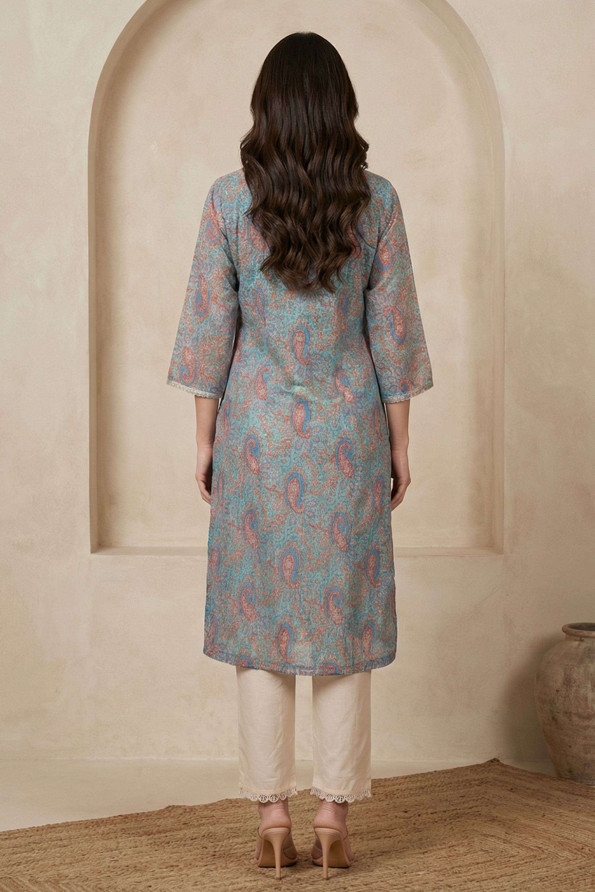 Textured-Blended-Fabric-V-Neck-Women-s-Casual-Wear-Kurta