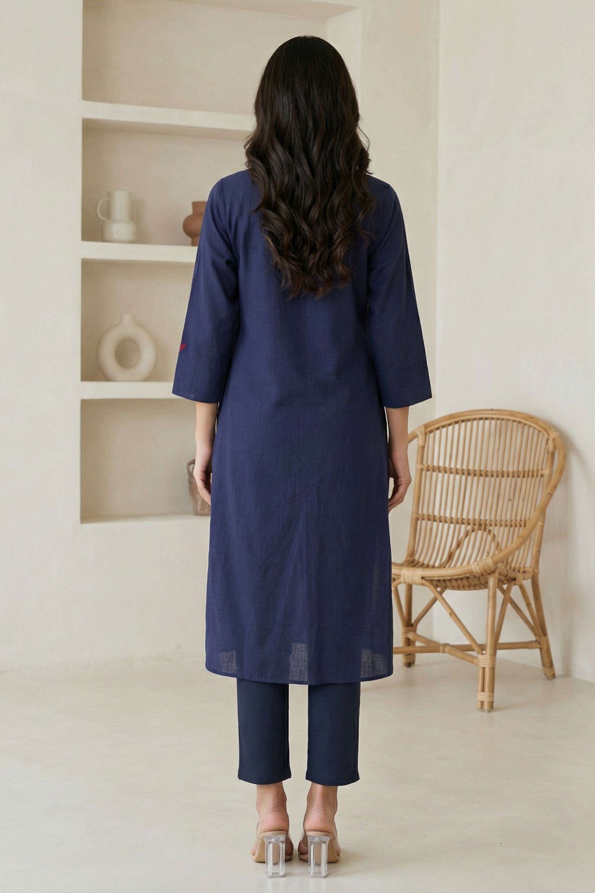 Solid-Blended-Fabric-Round-Neck-Women-s-Casual-Wear-Kurta
