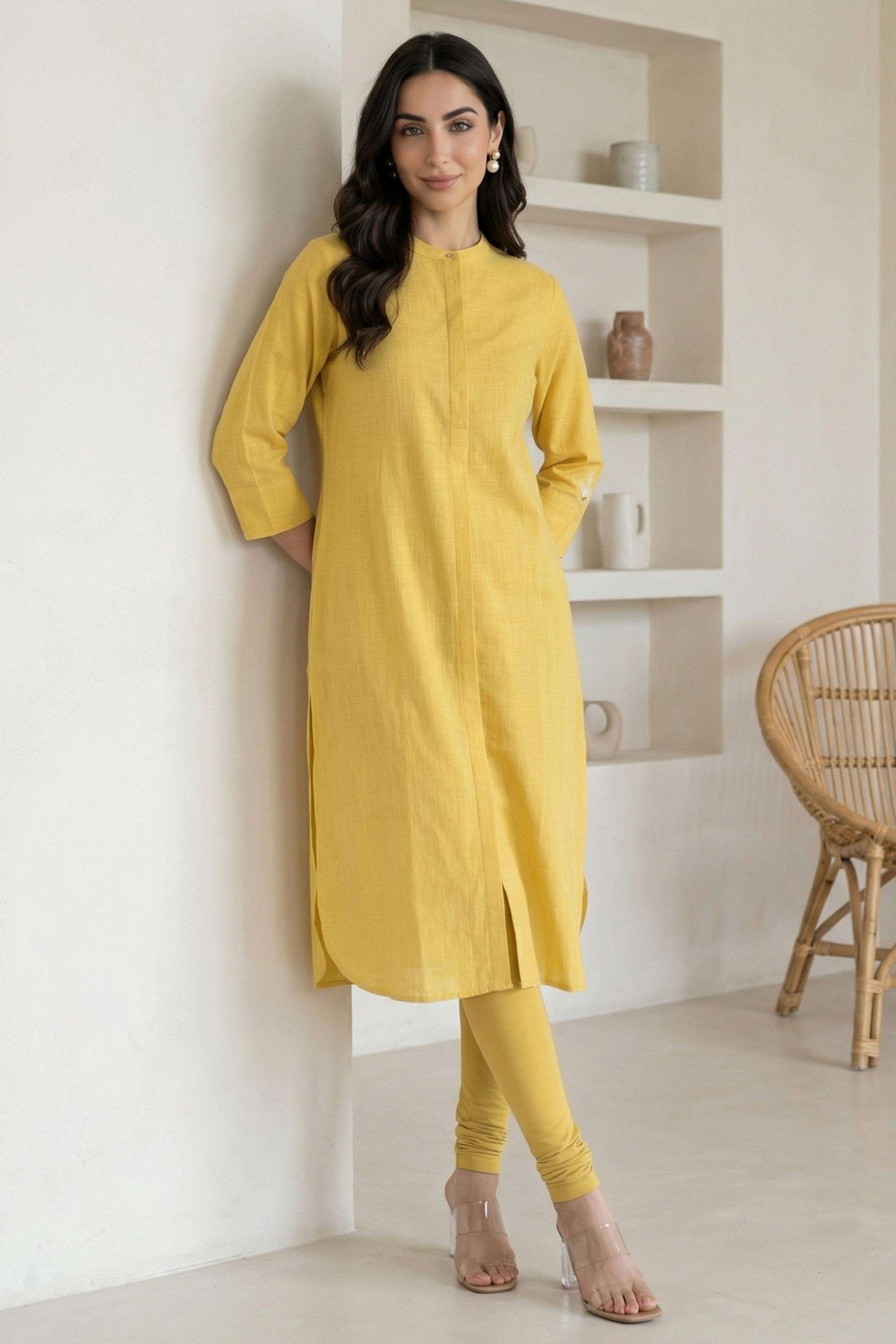Geometric-Print-Cotton-Blend-Collared-Women-s-Fusion-Wear-Kurta