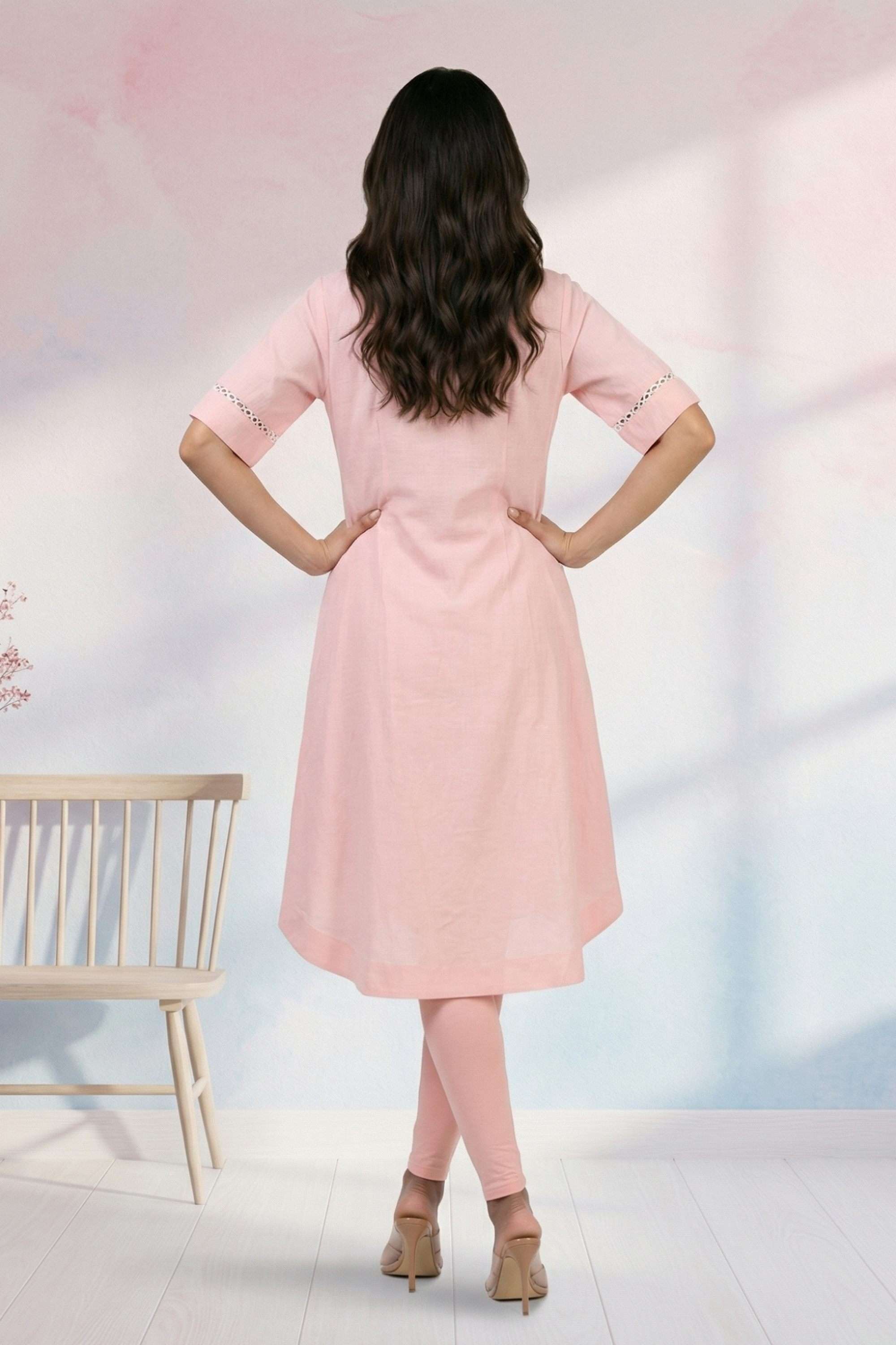 Solid-Blended-Fabric-Round-Neck-Women-s-Casual-Wear-Kurta