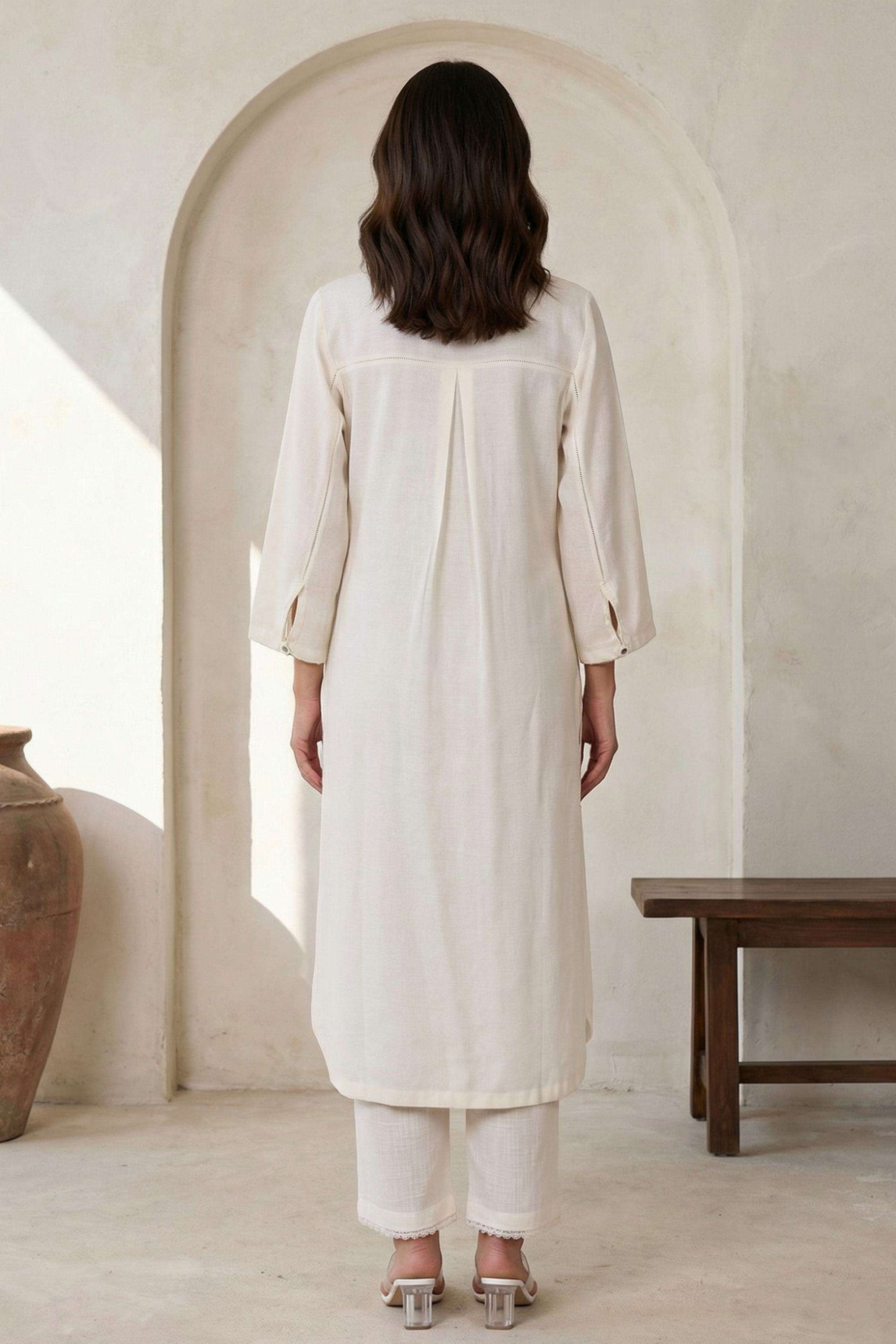 Solid-Blended-Fabric-Round-Neck-Women-s-Work-Kurta