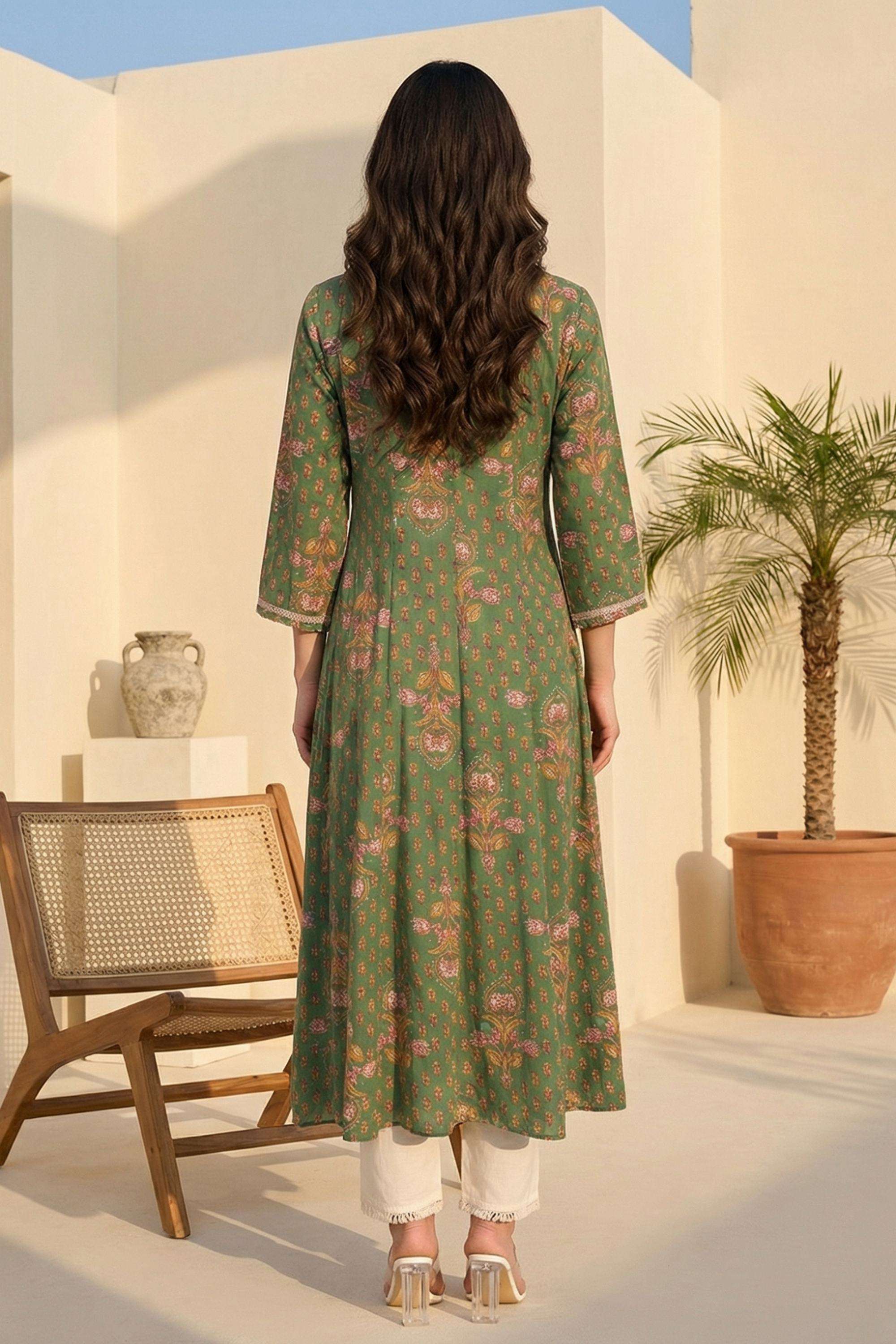 Floral-Viscose-V-Neck-Women-s-Ethnic-Kurta