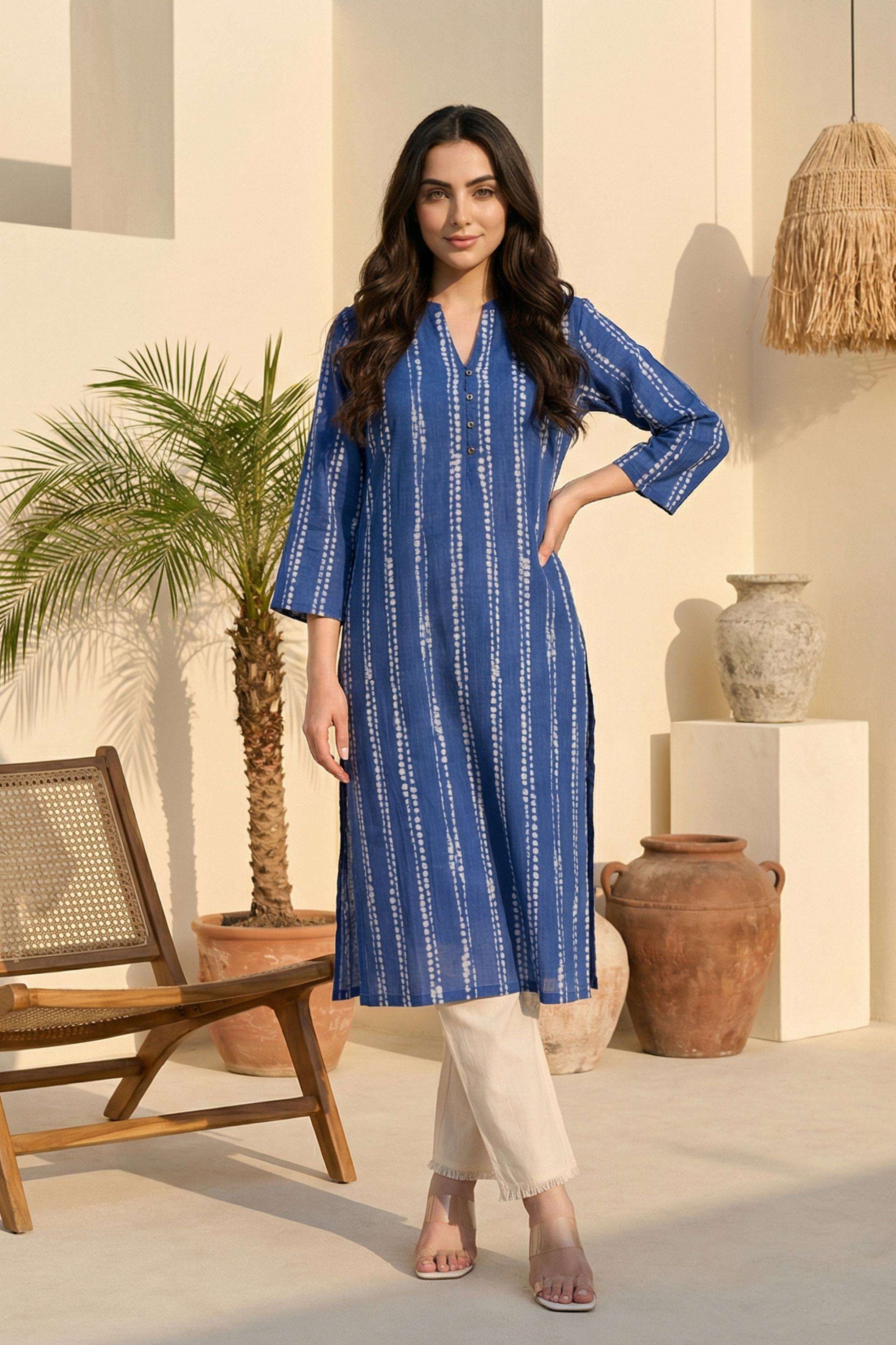 Stripes-Blended-Fabric-Henley-Women-s-Ethnic-Kurta