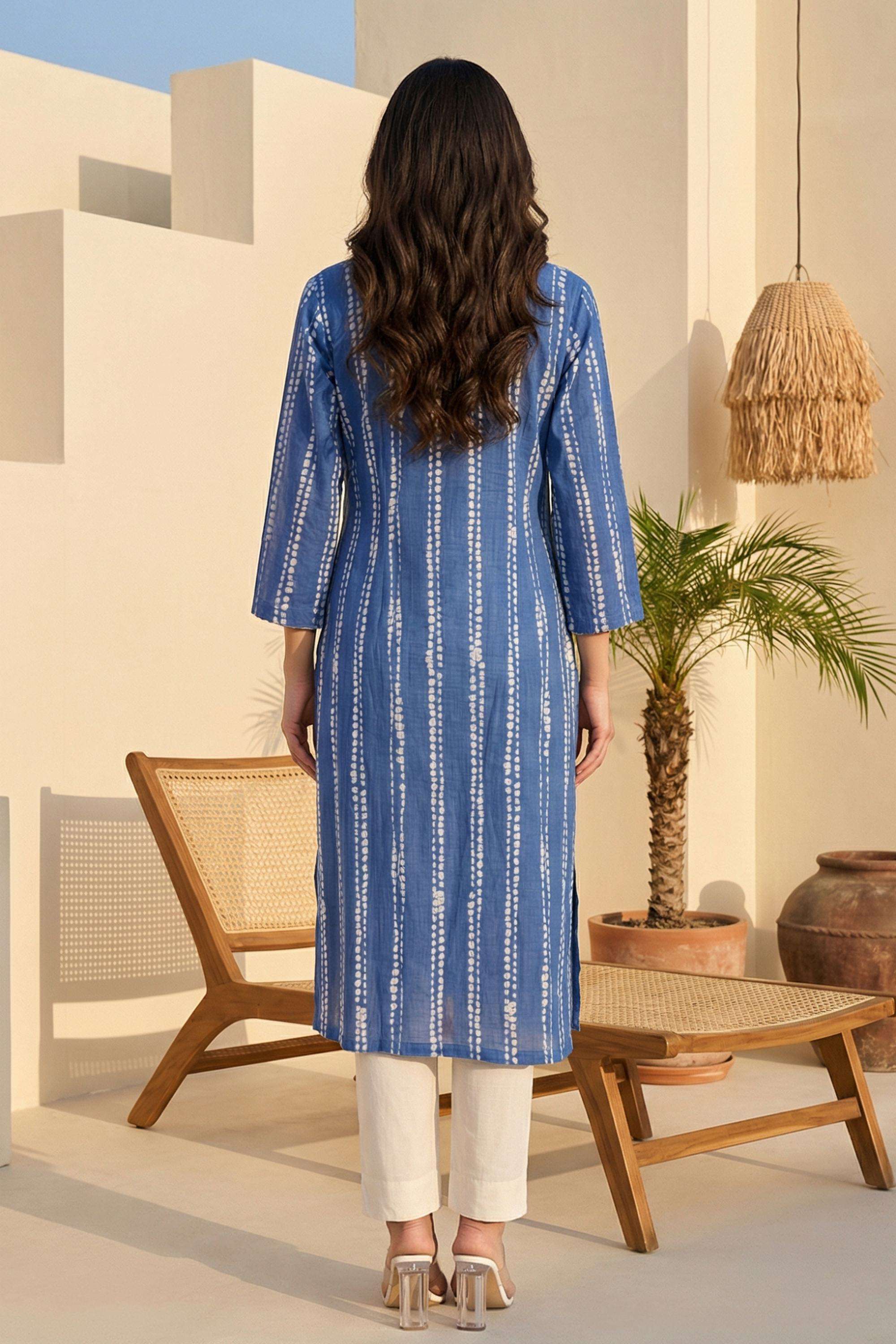Stripes-Blended-Fabric-Henley-Women-s-Ethnic-Kurta