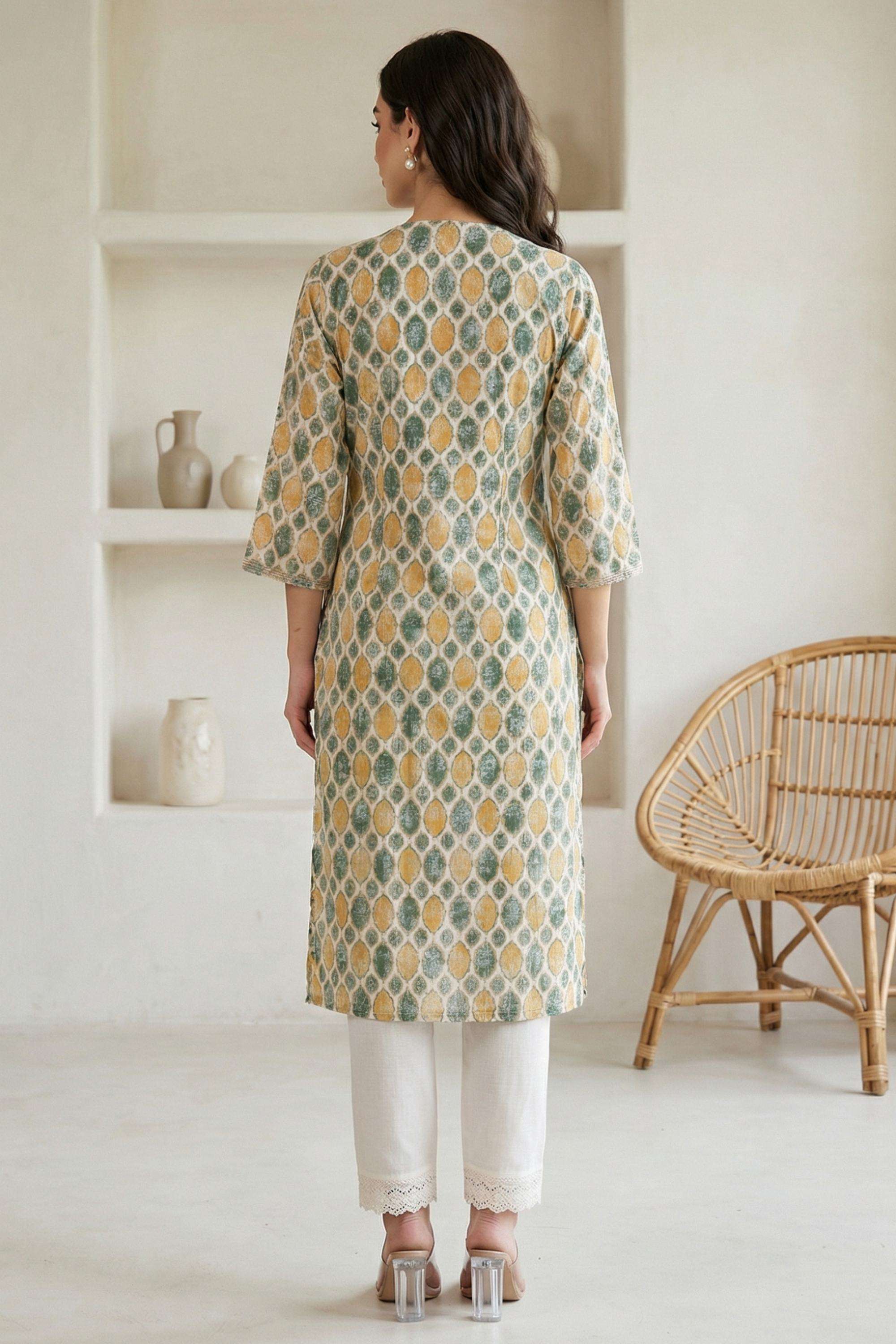 Textured-Blended-Fabric-V-Neck-Women-s-Casual-Wear-Kurta