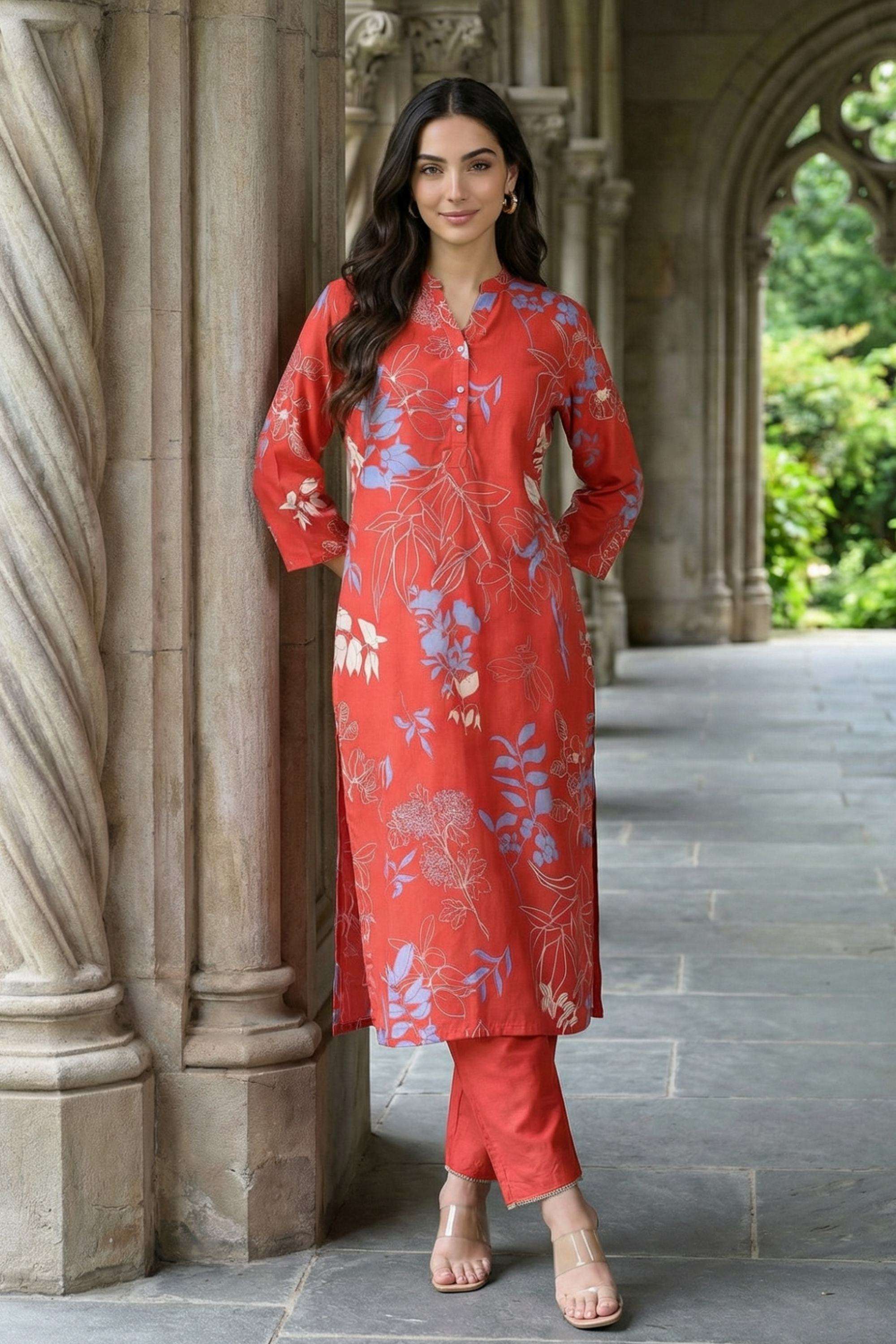Printed-Viscose-Round-Neck-Women-s-Festive-Wear-Kurta