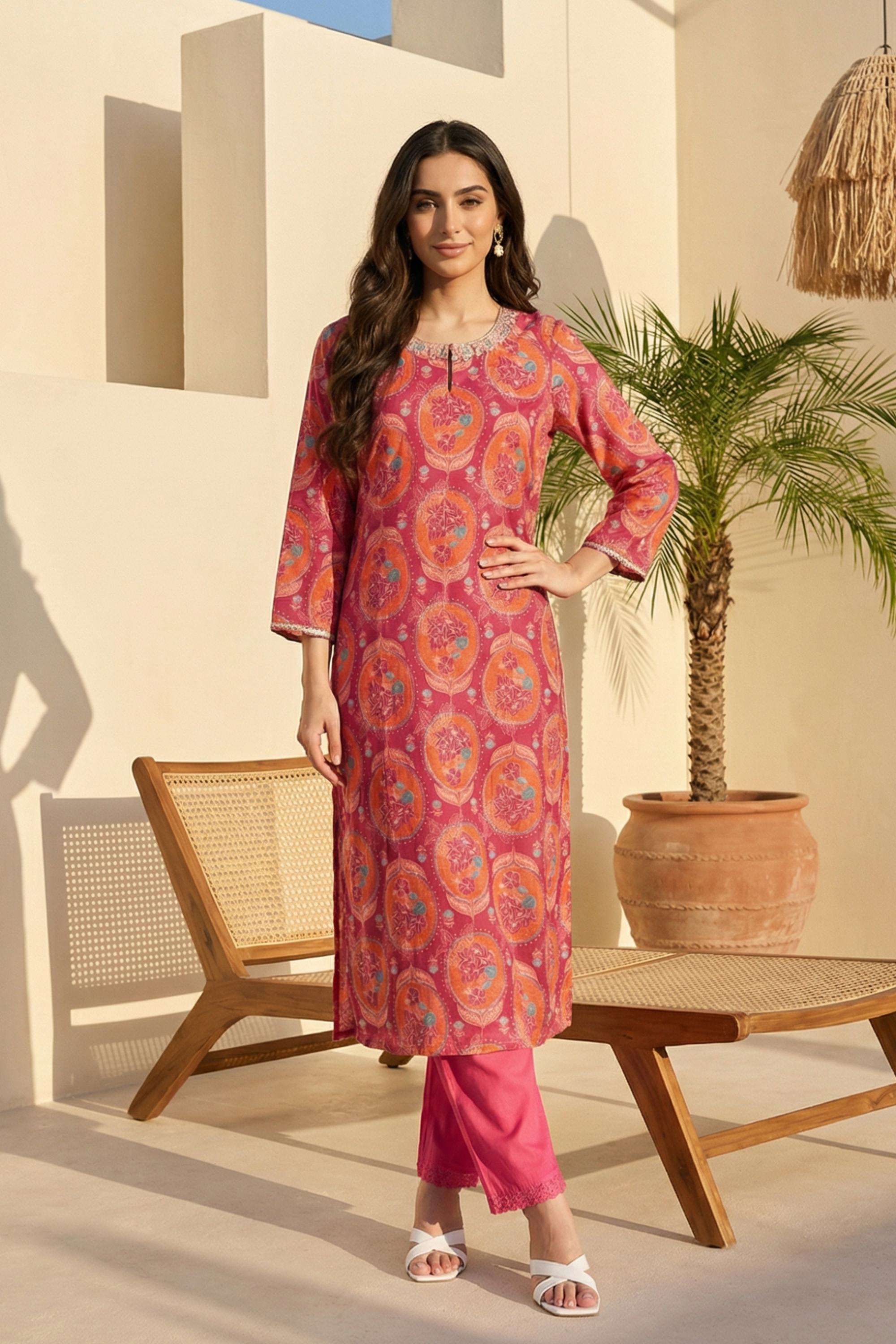 Floral-Blended-Fabric-Round-Neck-Women-s-Top