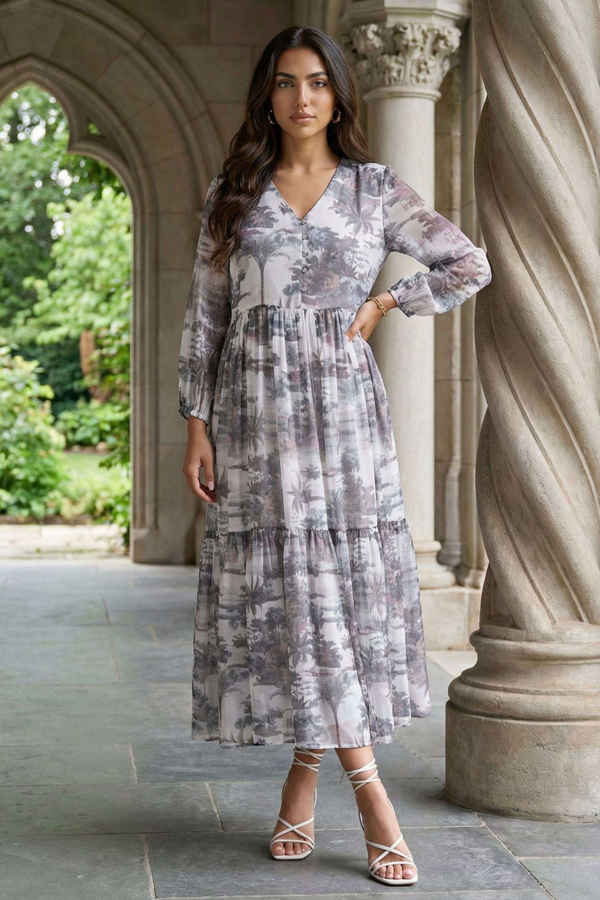 Floral-Blended-Fabric-V-Neck-Women-s-Top