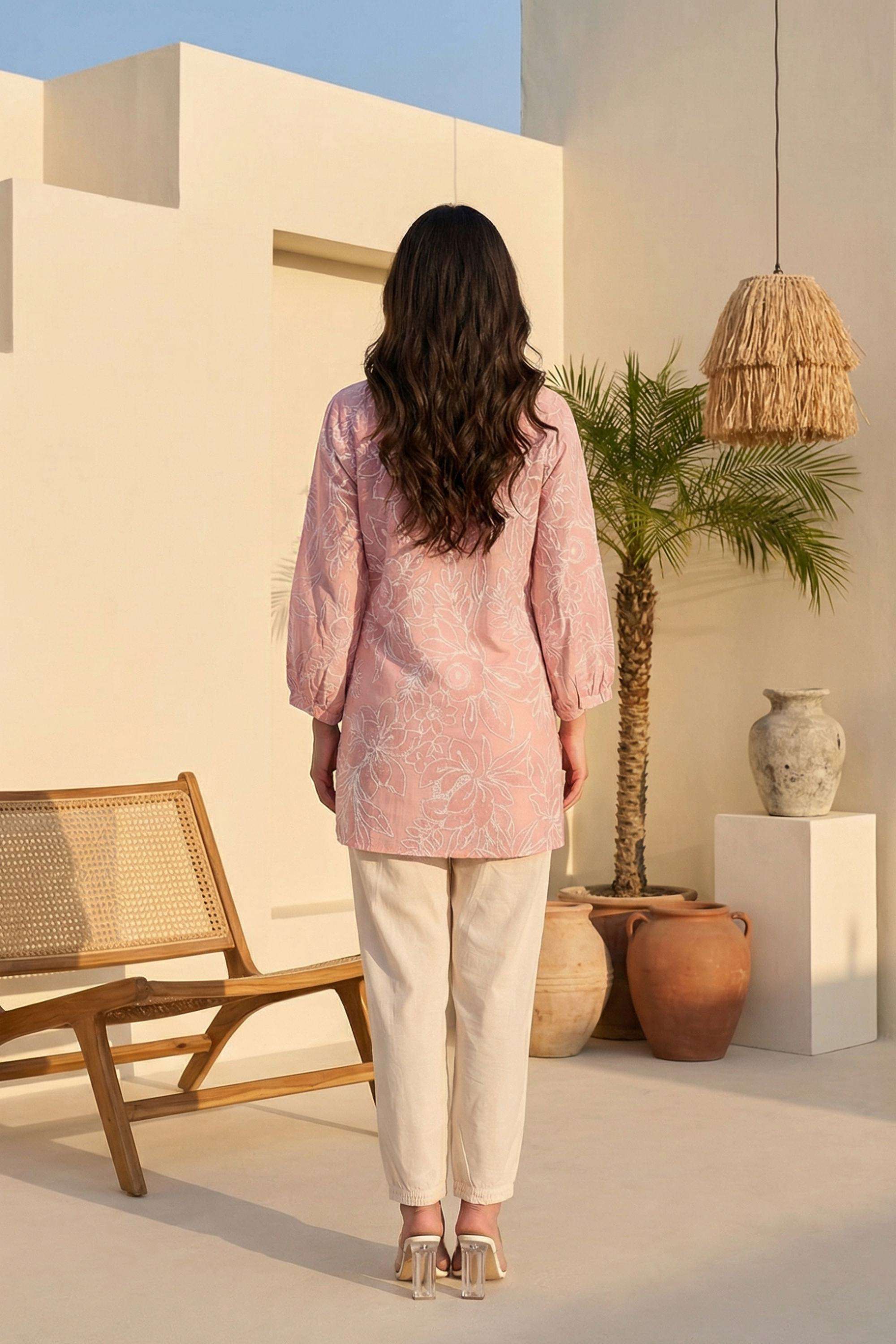 Floral-Blended-Fabric-Round-Neck-Women-s-Top