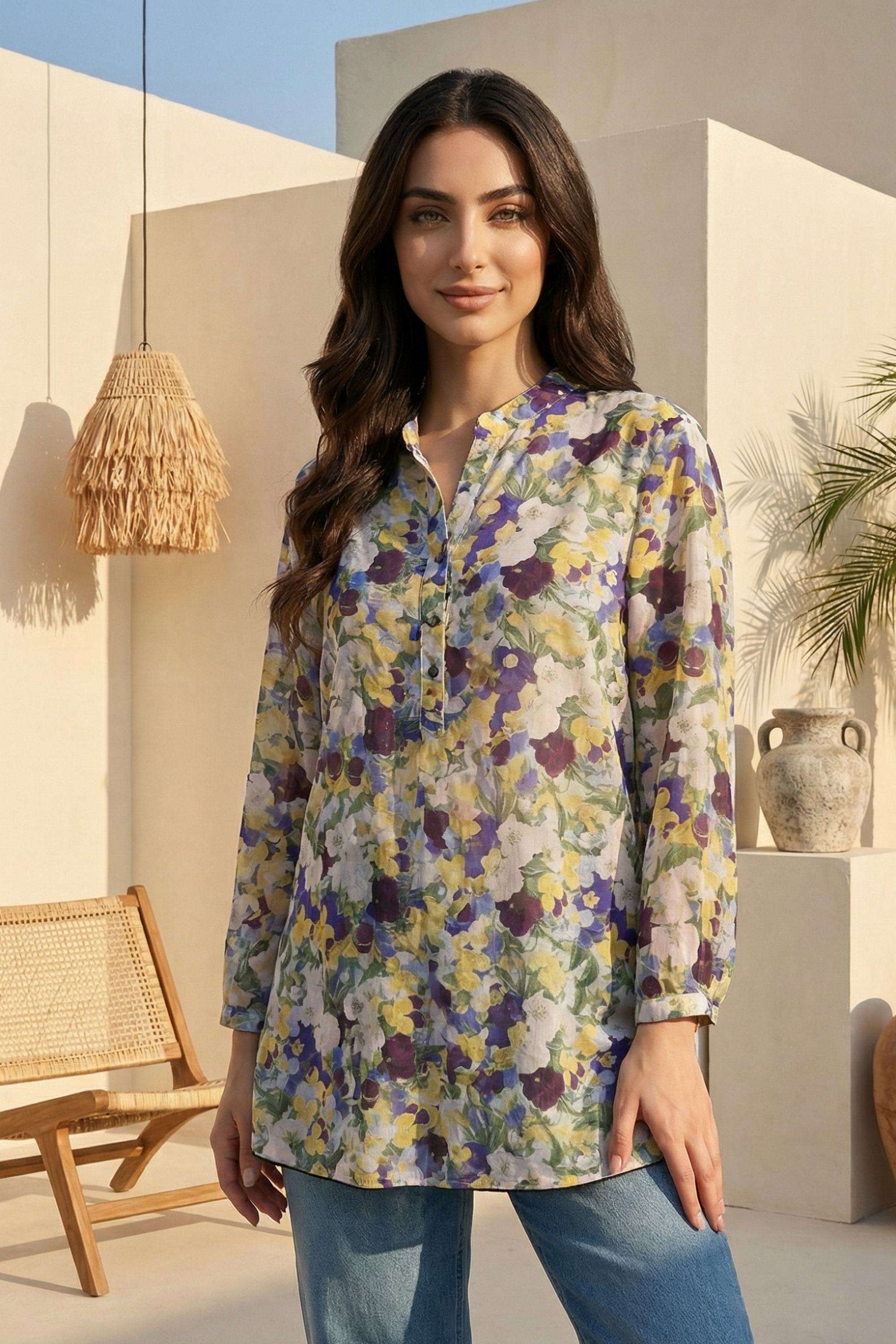 Textured-Viscose-Round-Neck-Women-s-Top