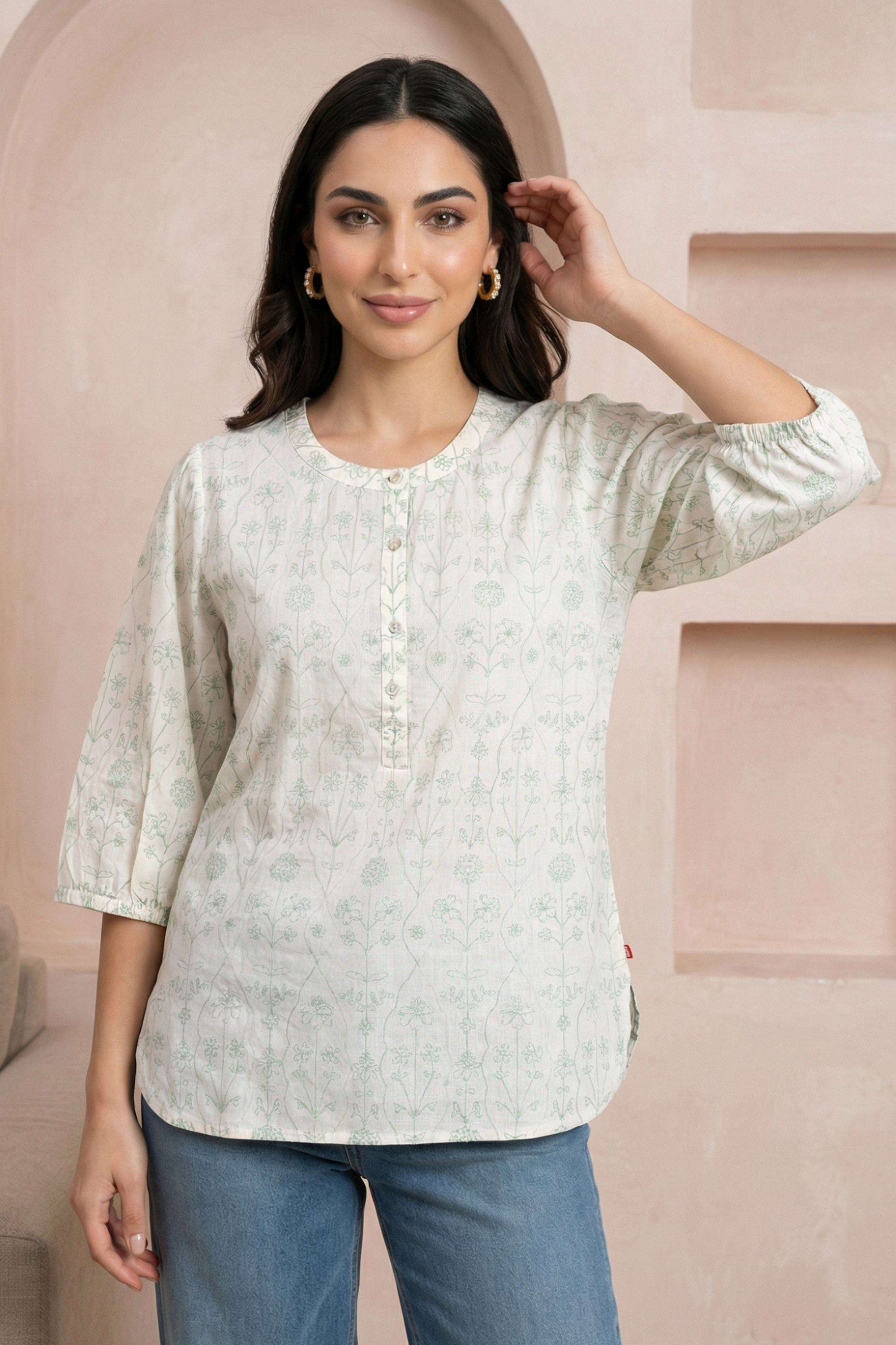 Embroidered-Blended-Fabric-Round-Neck-Women-s-Top