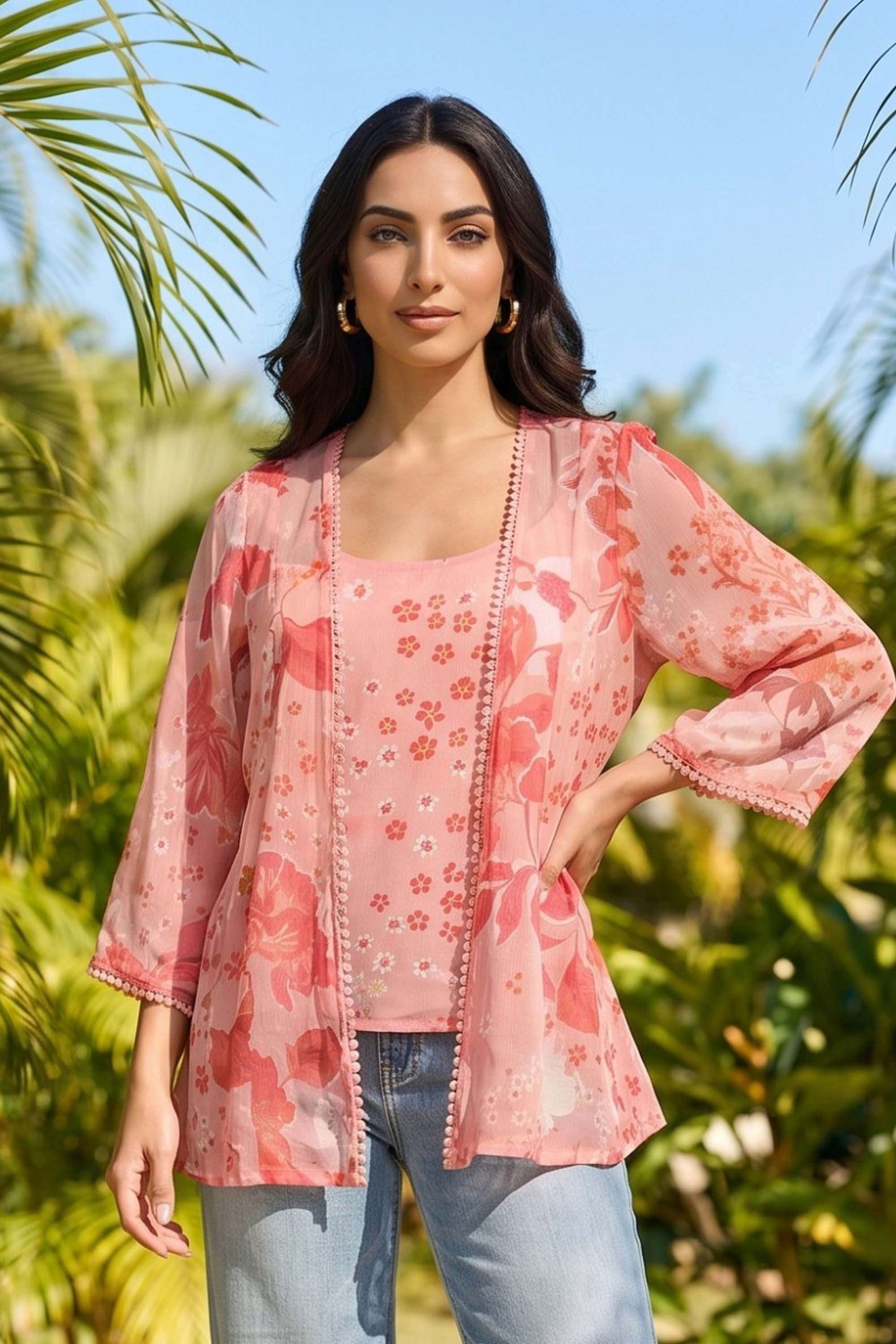 Floral-Chiffon-Women-sCasual-WearJacket
