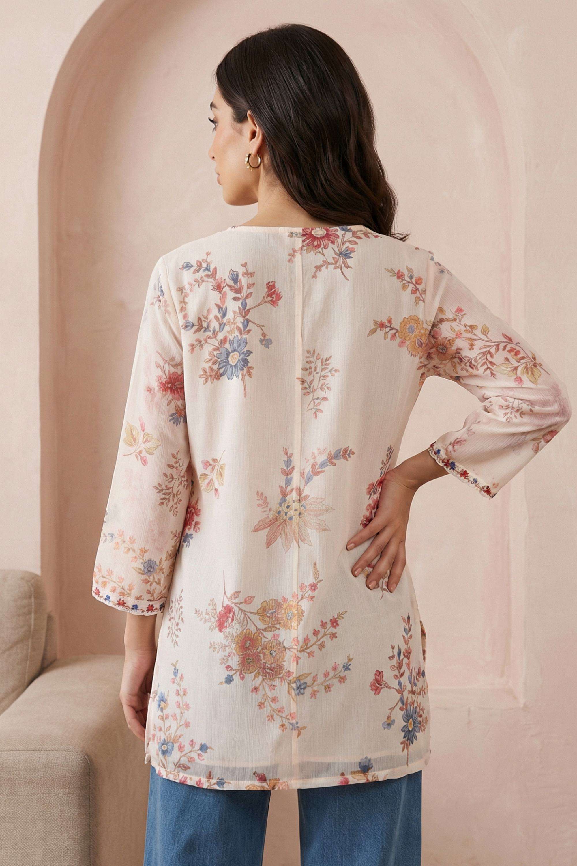 Floral-Chiffon-V-Neck-Women-s-Top