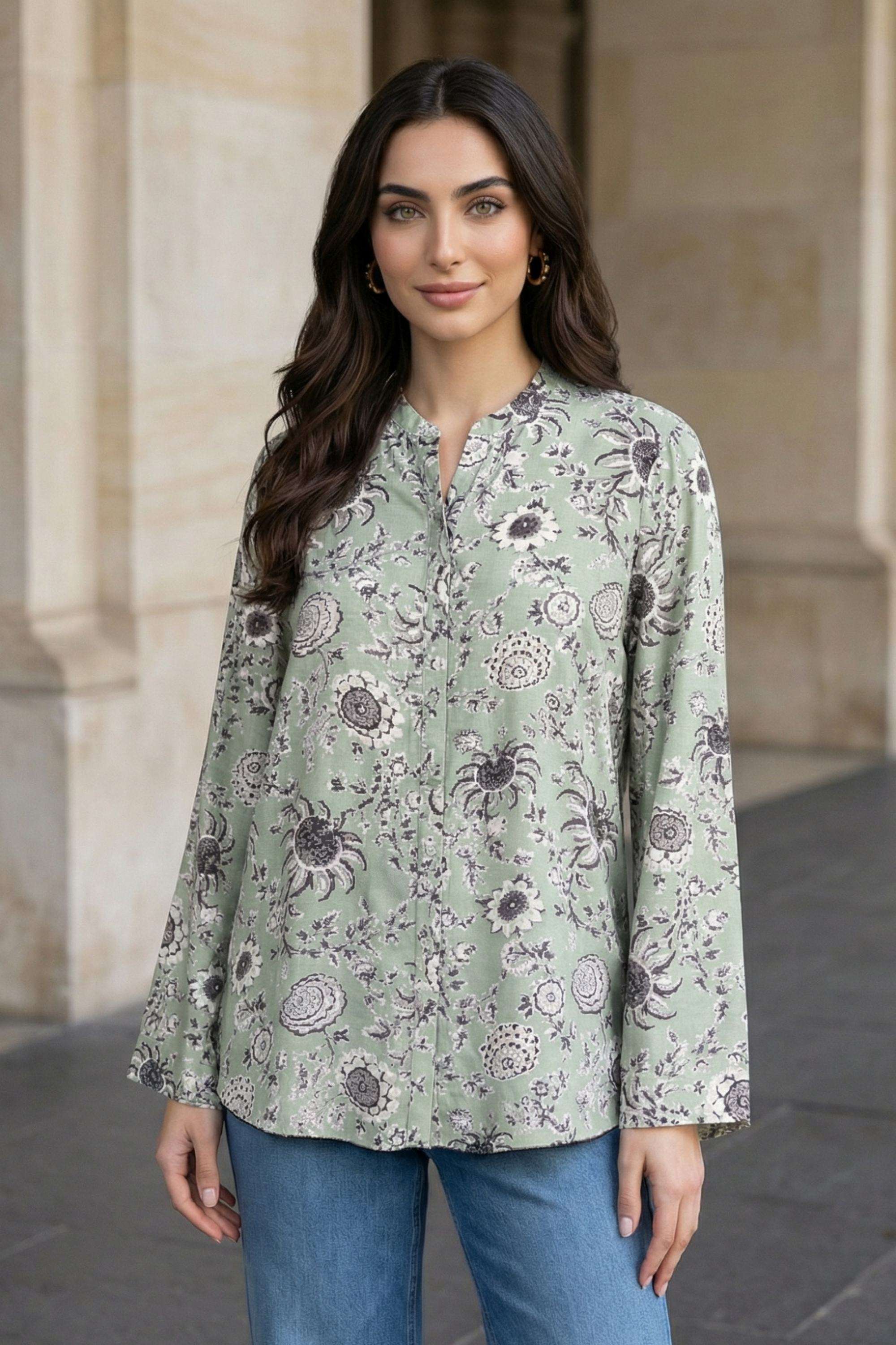 Printed-Viscose-Round-Neck-Women-s-Shirt