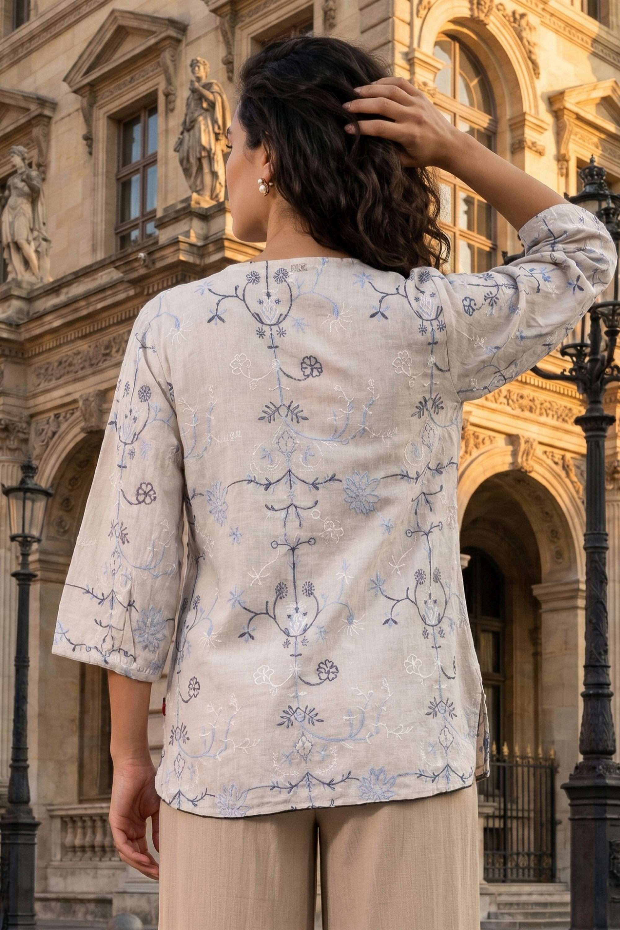 Embroidered-Blended-Fabric-Henley-Women-s-Top