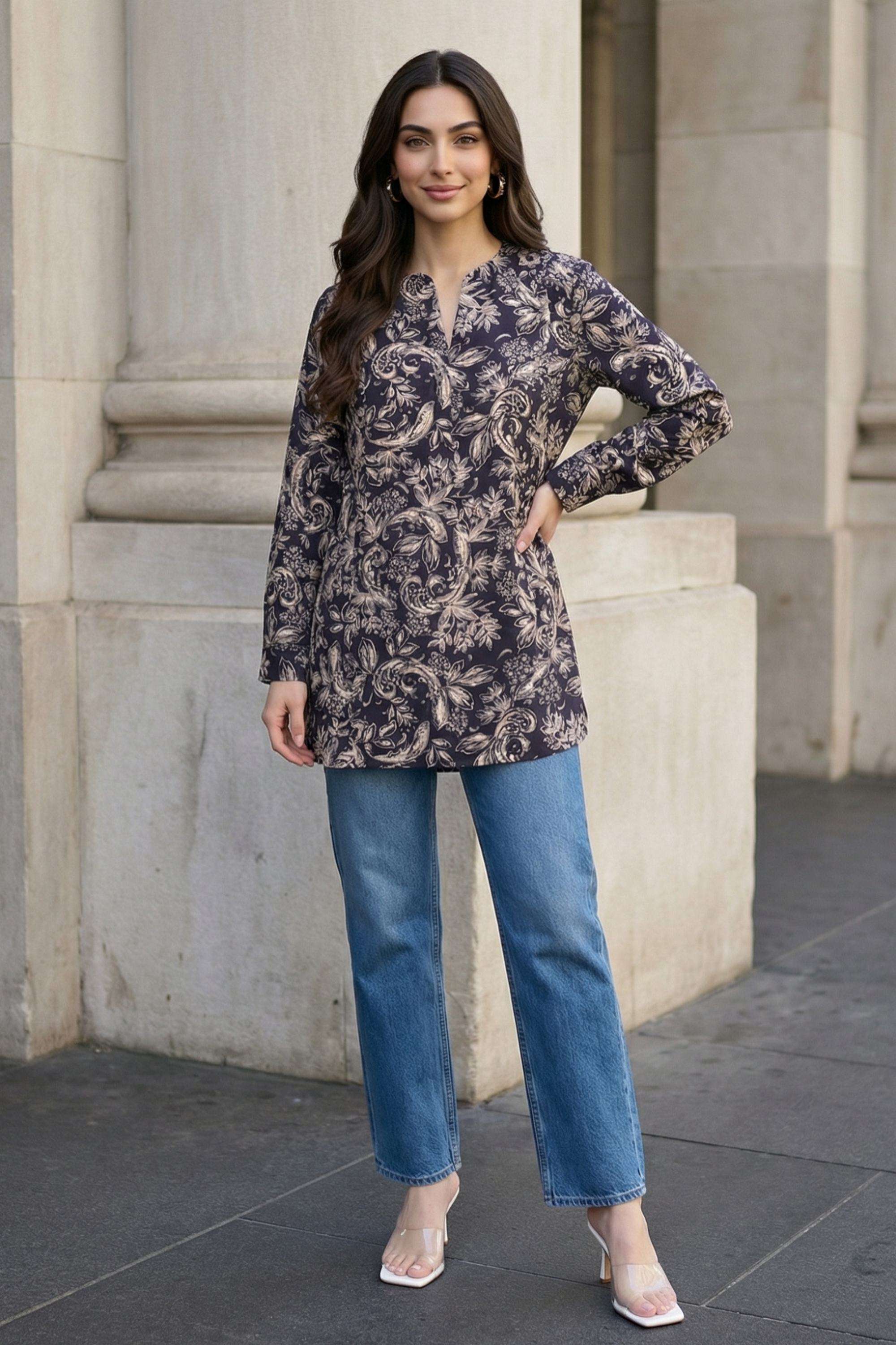 Textured-Viscose-Round-Neck-Women-s-Tunic