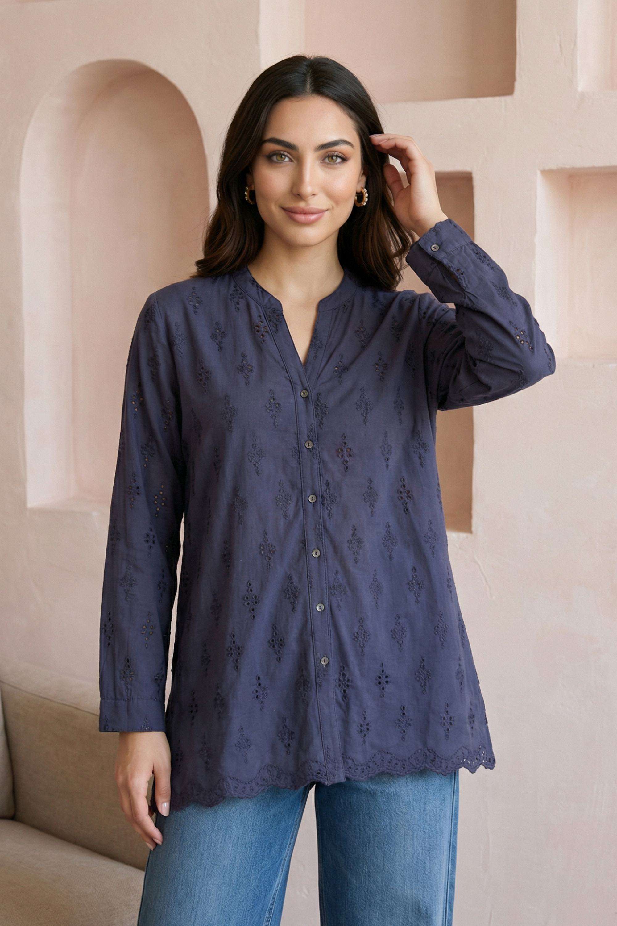 Textured-Blended-Fabric-Round-Neck-Women-s-Shirt
