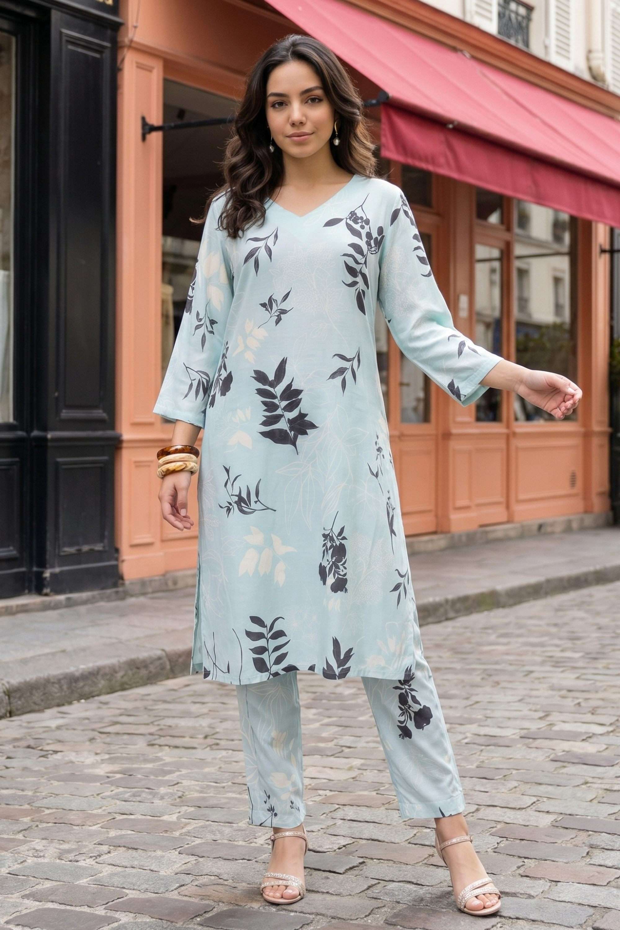Floral-Modal-Woven-Women-s-Straight-Kurta-with-Pants-Co-Ord-Set