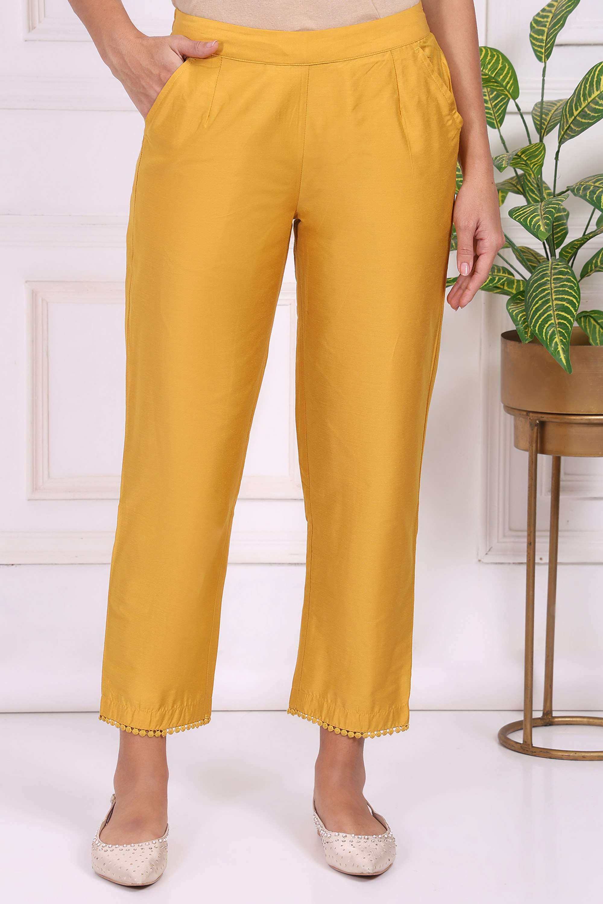 Solid-Relaxed-Fit-Viscose-Women-Casual-Wear-Trouser