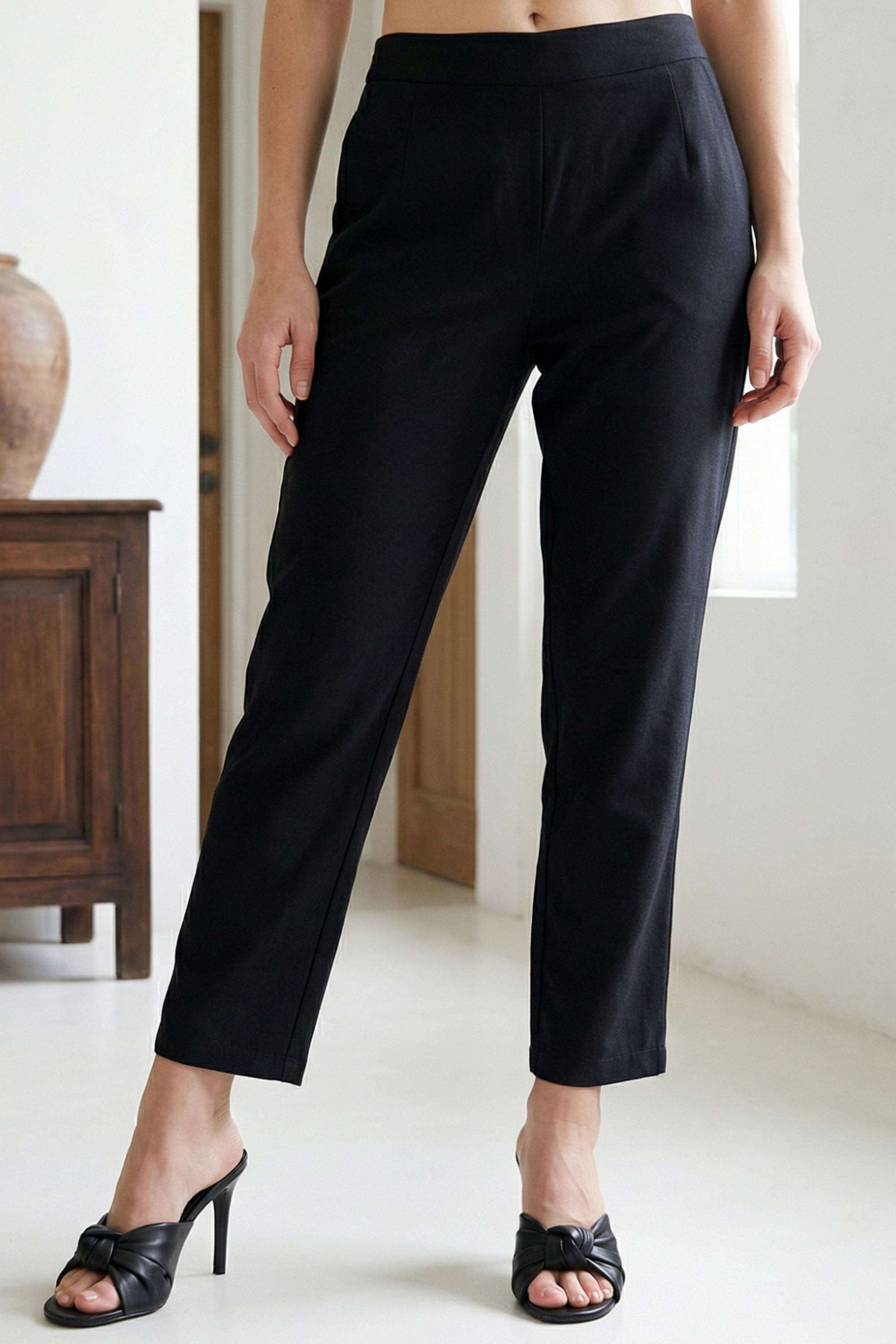 Mid-Rise-Blended-Fabric-Straight-Fit-Women-s-Pants