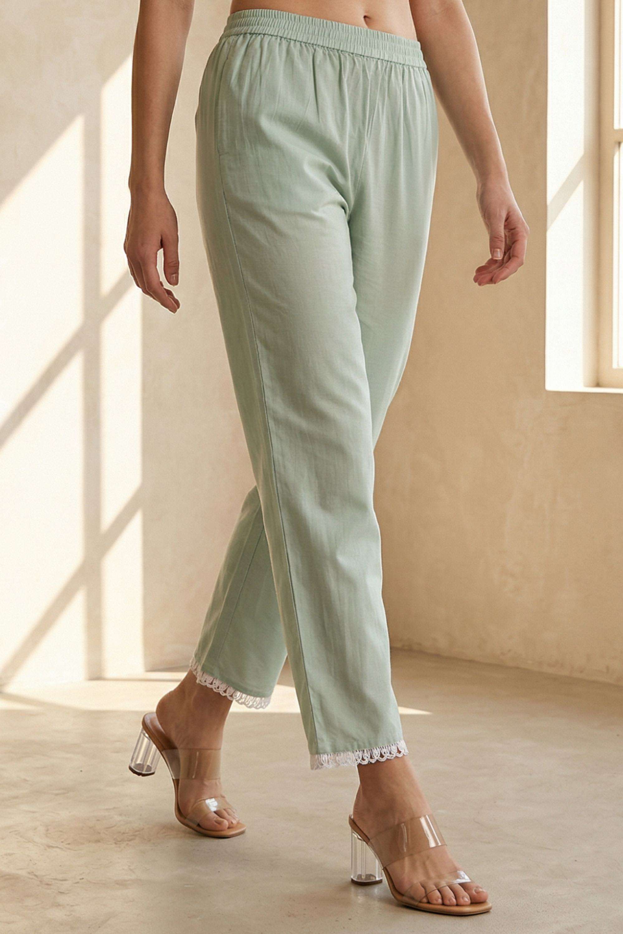 Mid-Rise-Blended-Fabric-Straight-Fit-Women-s-Pants
