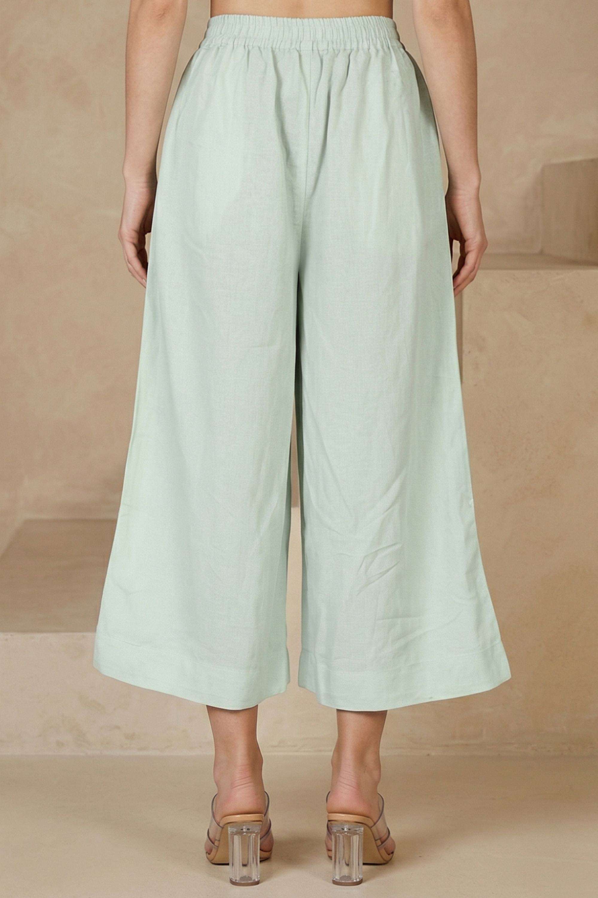 Mid-Rise-Blended-Fabric-Wide-Leg-Fit-Women-s-Pants
