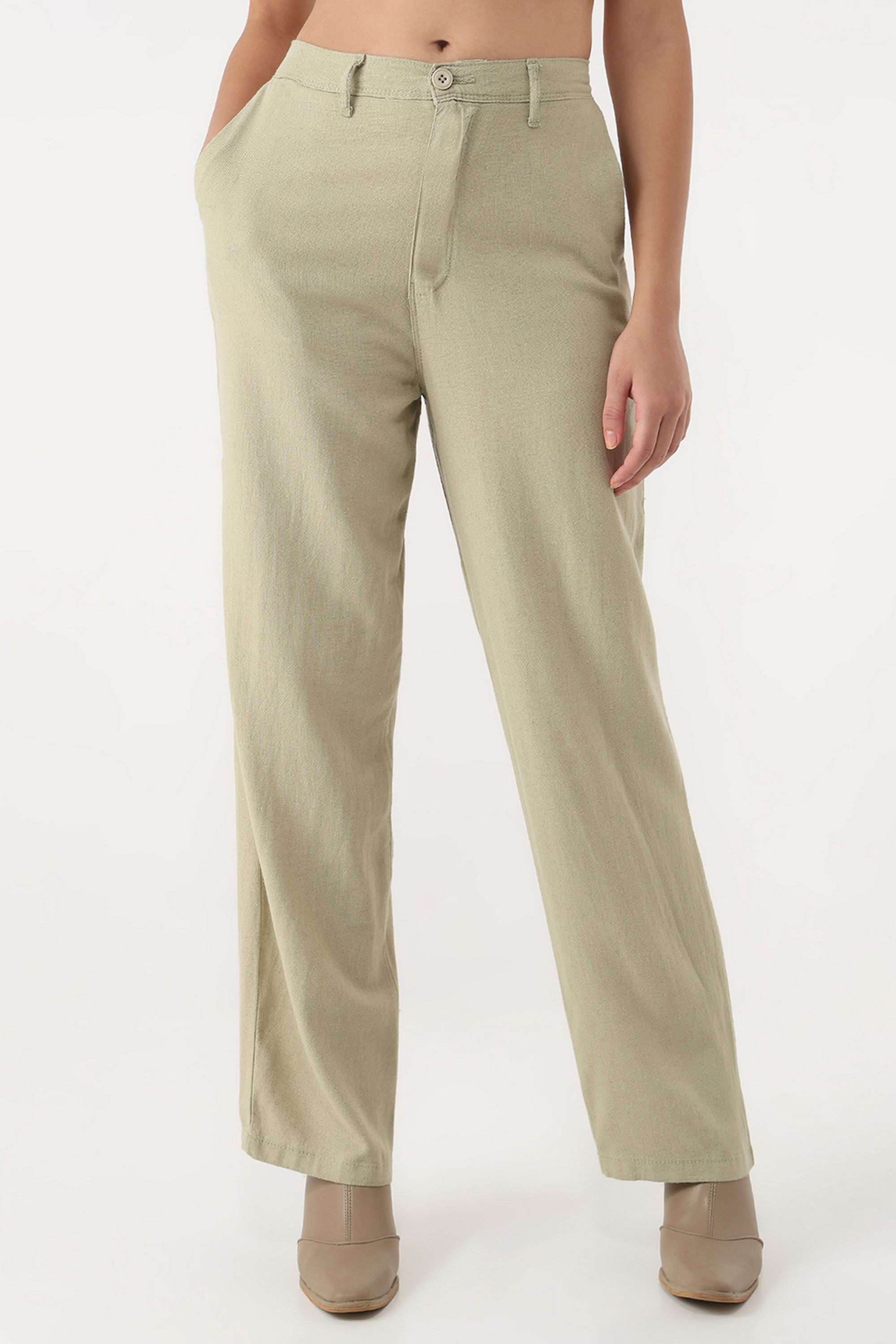 kraus Solid Straight Fit Viscose Linen Blend Women's Casual Wear Trousers-picture-23