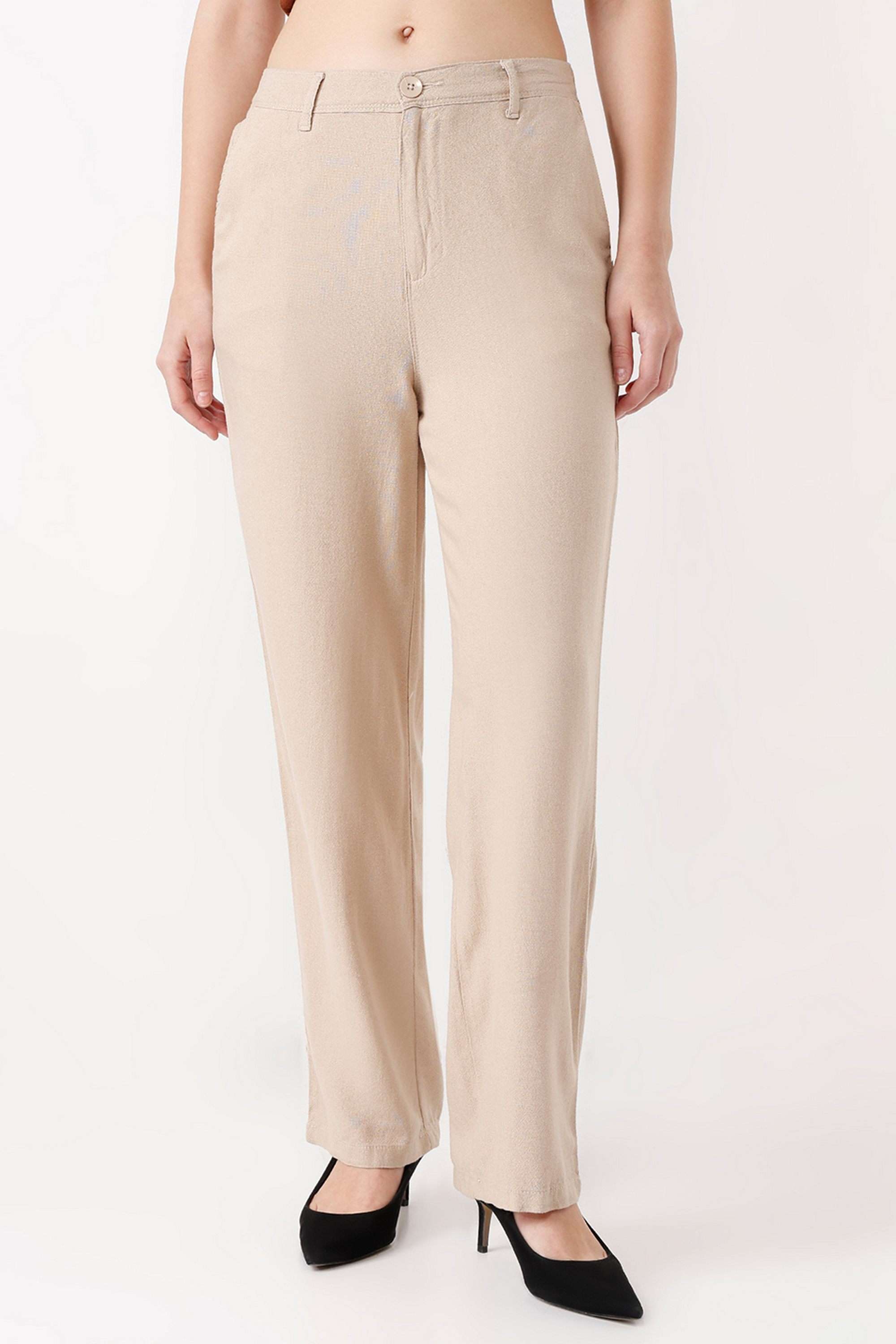 kraus Solid Straight Fit Viscose Linen Blend Women's Casual Wear Trousers-picture-13