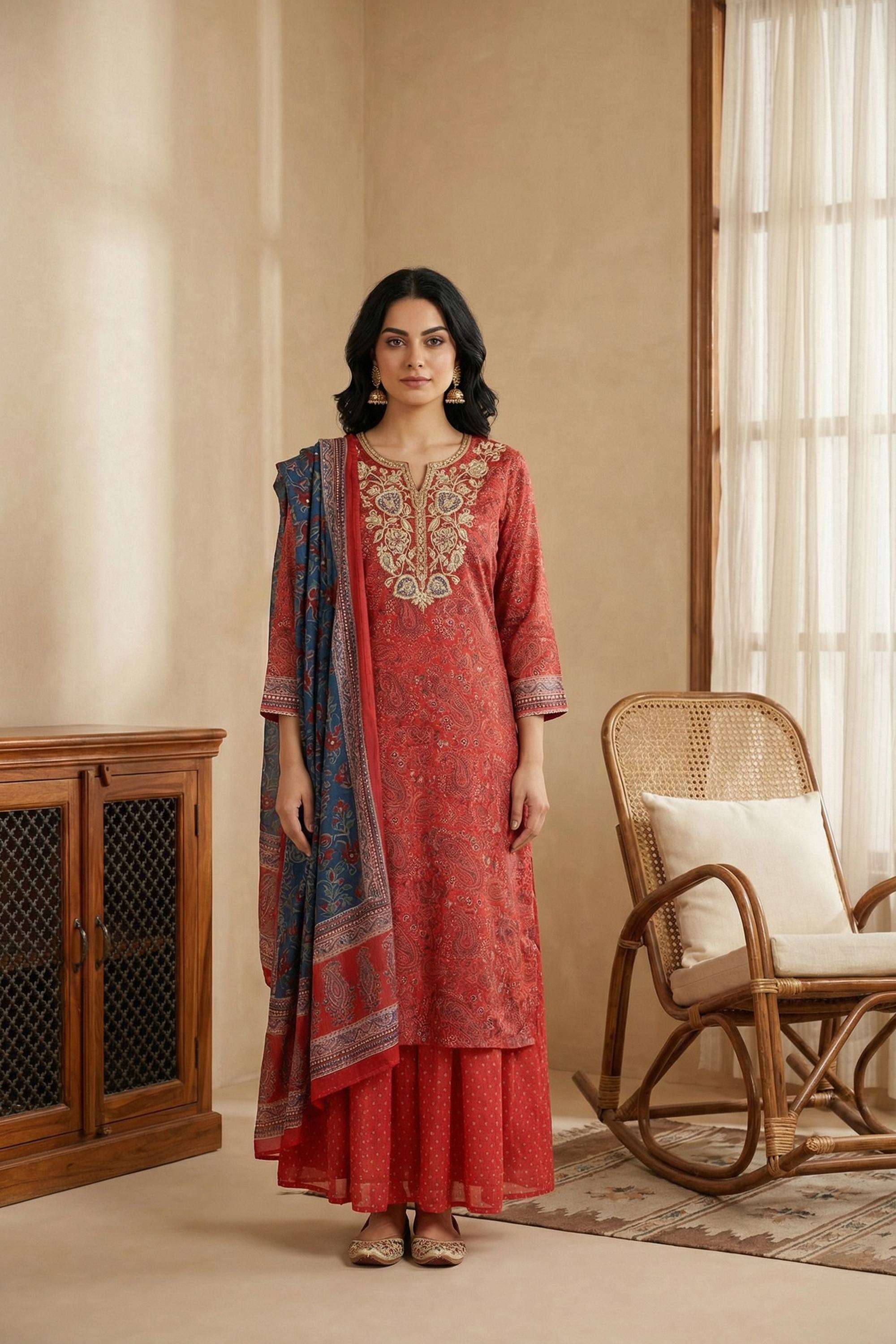Textured-Blended-Fabric-Women-s-Festive-Wear-Kurta-Set