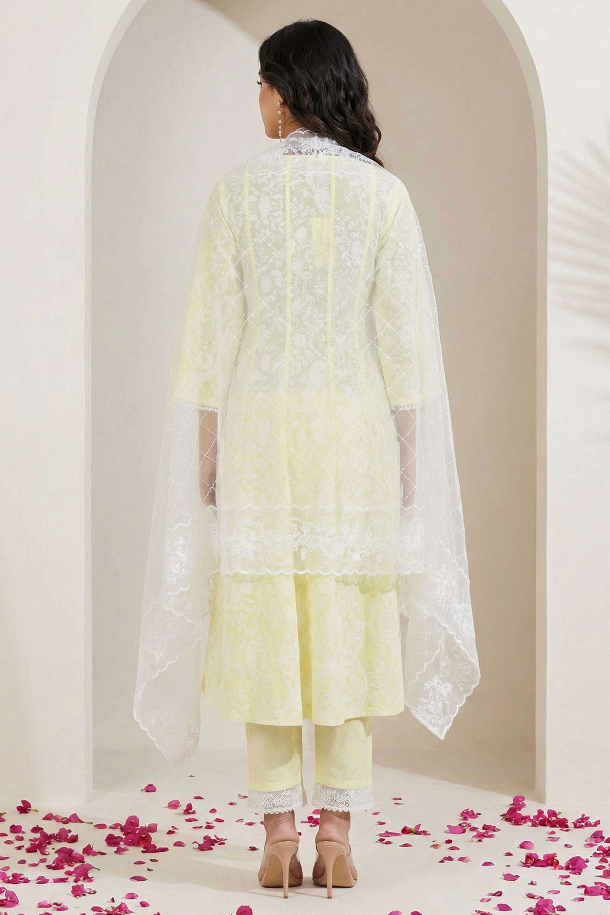 Floral-Blended-Fabric-Round-Neck-Women-s-Casual-Wear-Kurta-Set
