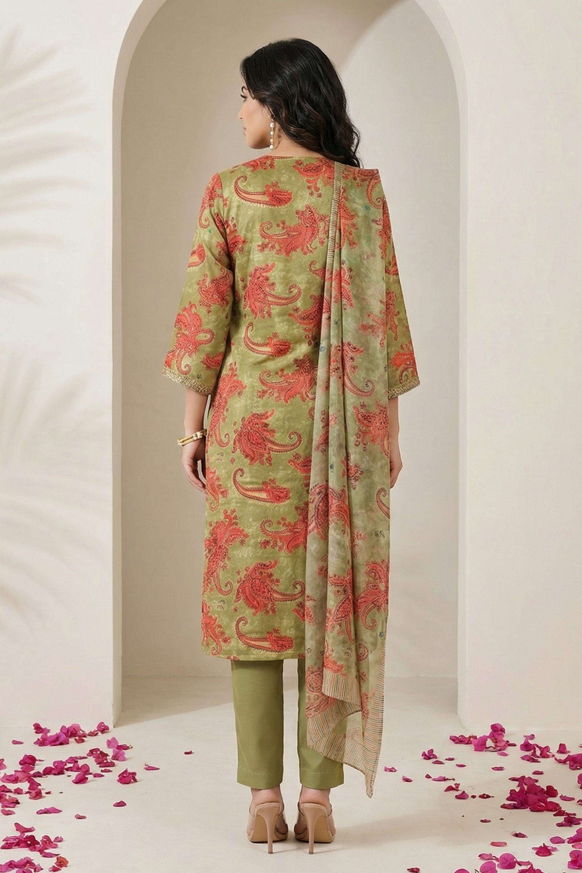 Textured-Blended-Fabric-V-Neck-Women-s-Festive-Wear-Kurta-Set
