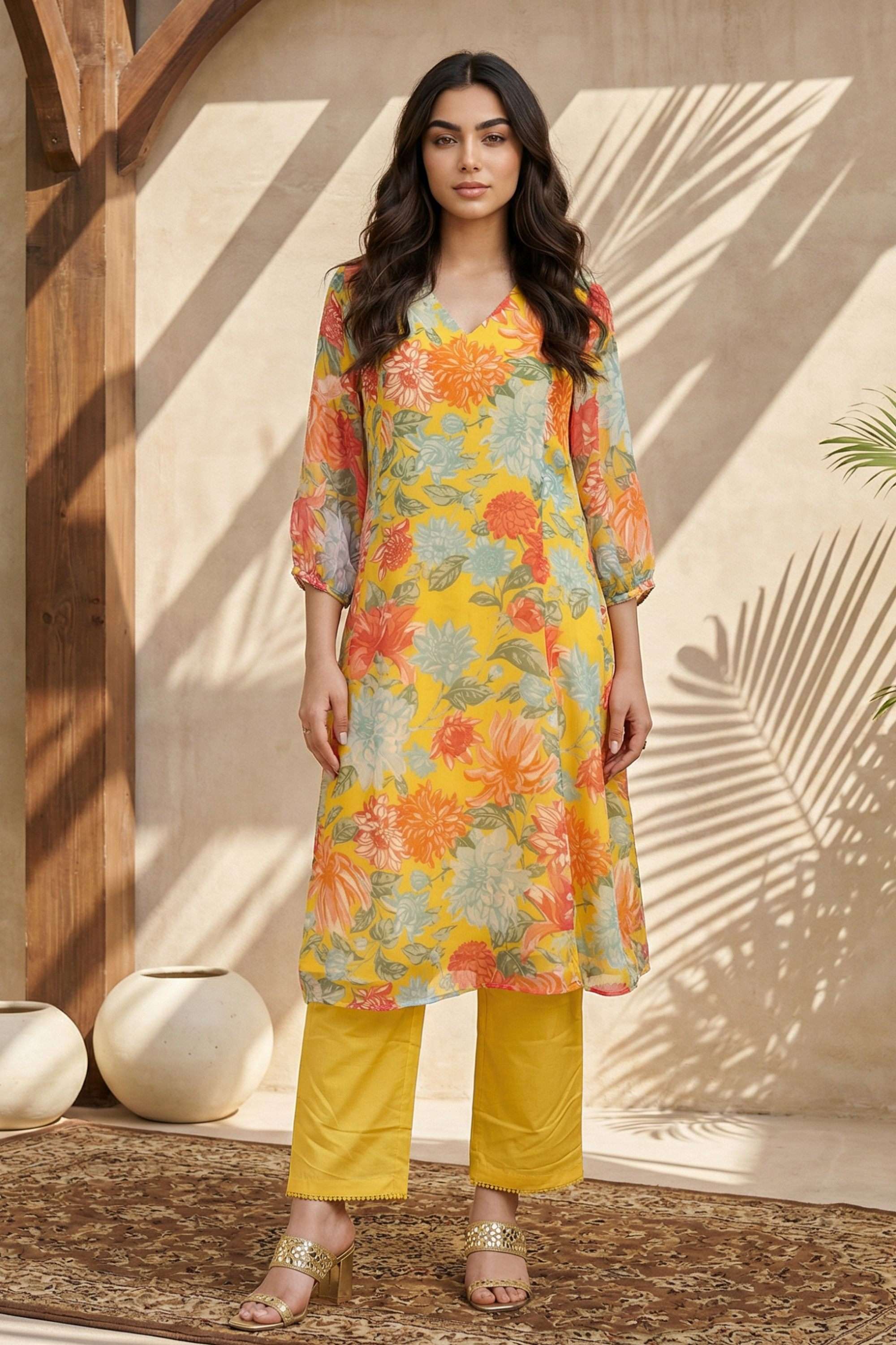 Floral-Chiffon-Woven-Women-s-Straight-Kurta-with-Pants-and-Dupatta-Set