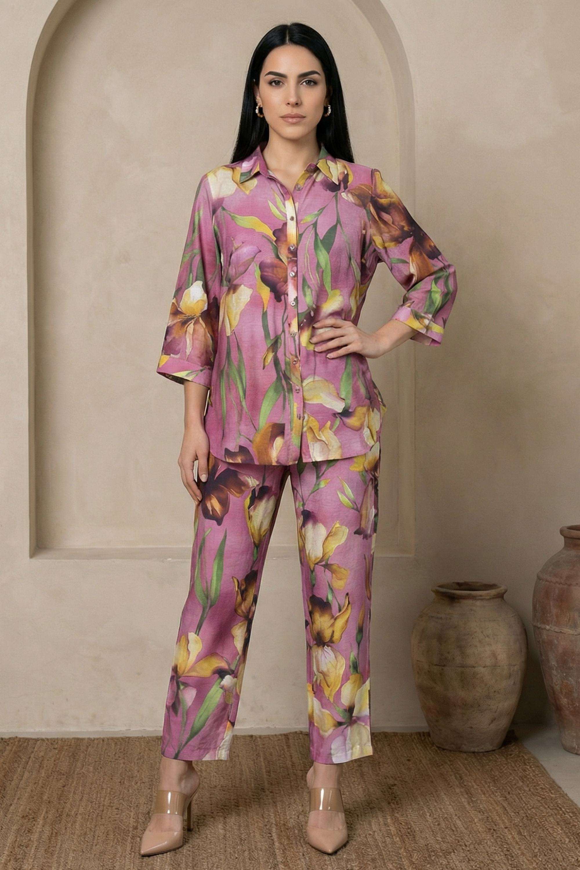 Printed-Viscose-Collared-Women-s-Festive-Wear-Co-Ord-Set