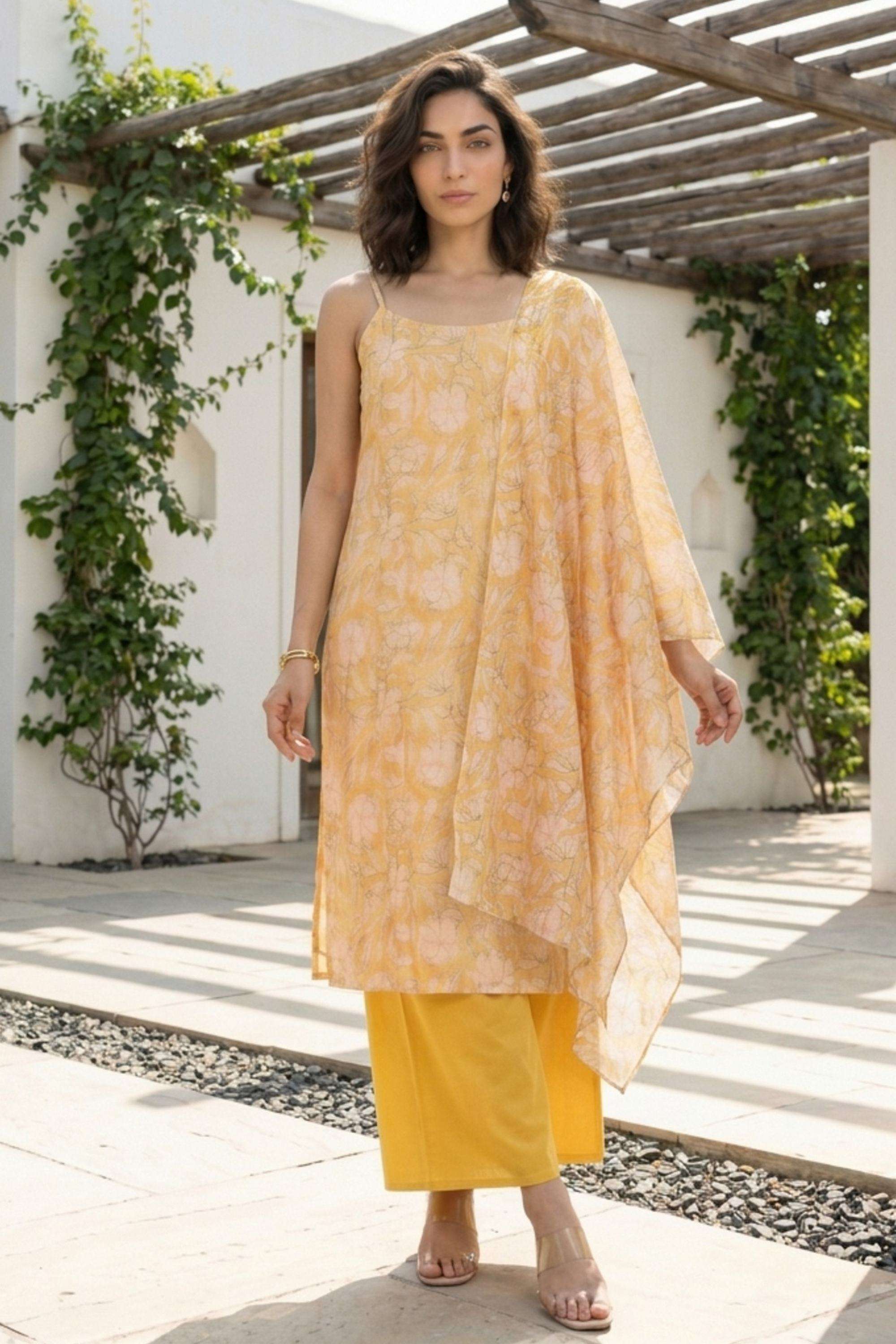 Floral-Square-Neck-Blended-Fabric-Women-Kurta-with-Palazzo-and-Dupatta