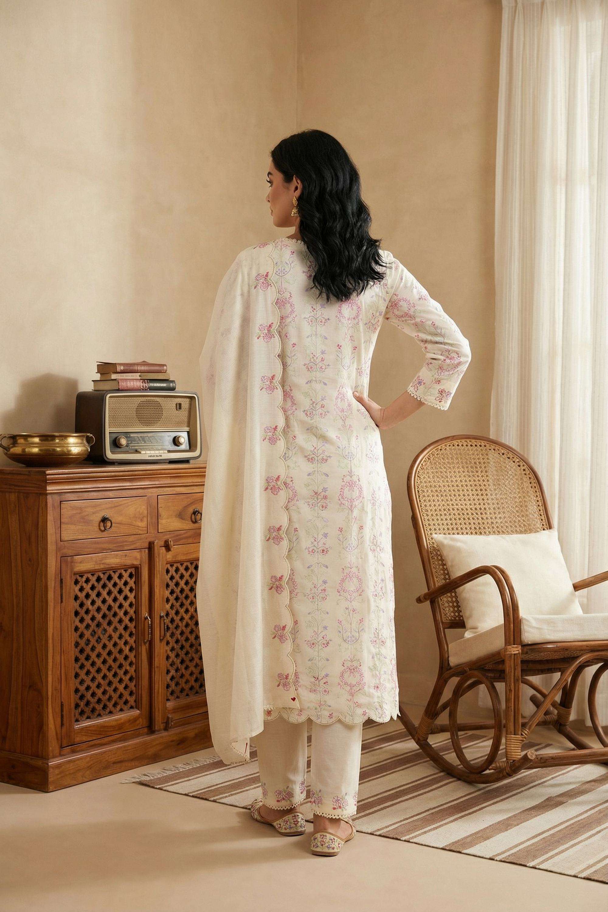 Embroidered-V-Neck-Cotton-Women-Kurta-with-Pant-and-Dupatta