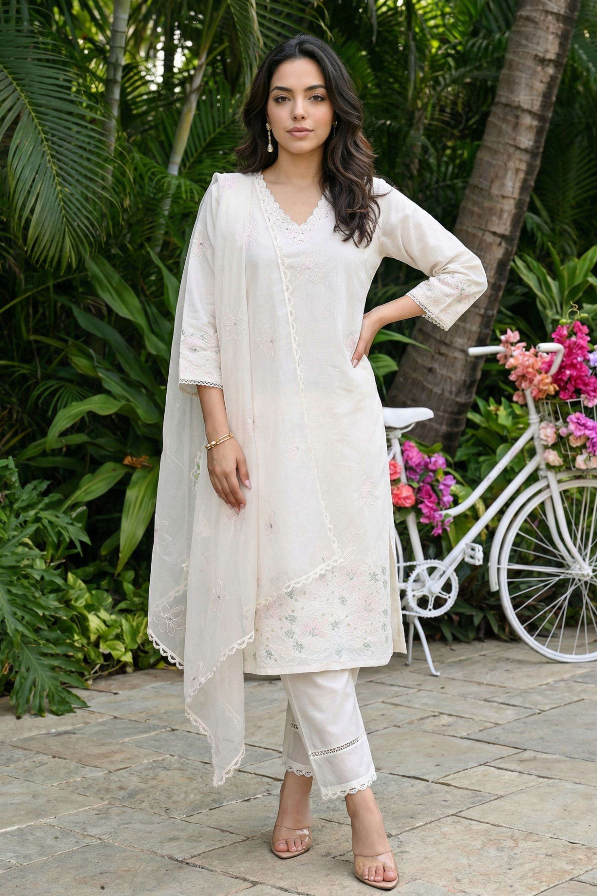 Embroidered-Chanderi-V-Neck-Women-s-Festive-Wear-Kurta-Set