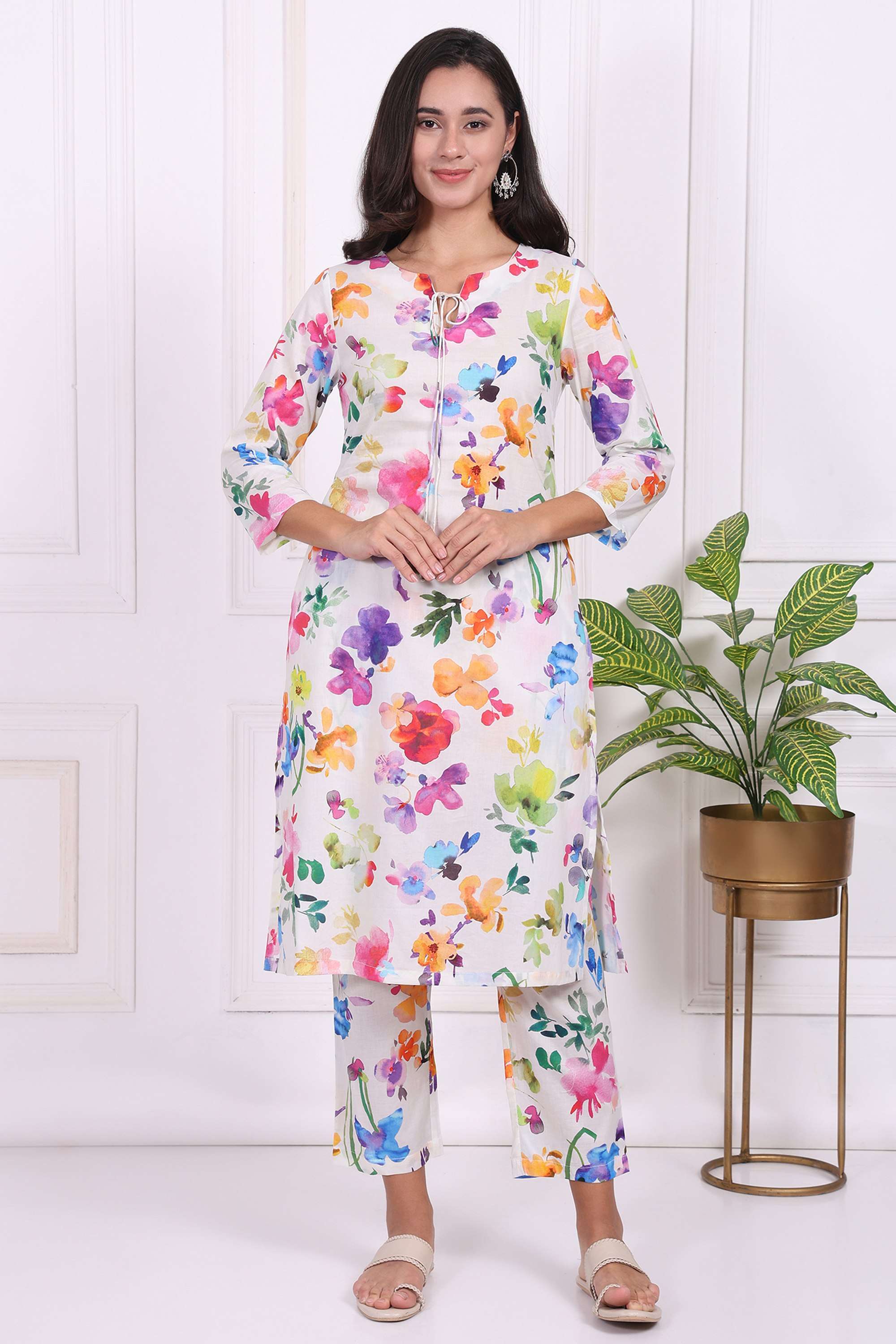 Printed-Tie-Up-Neck-Cotton-Women-Kurta-Set