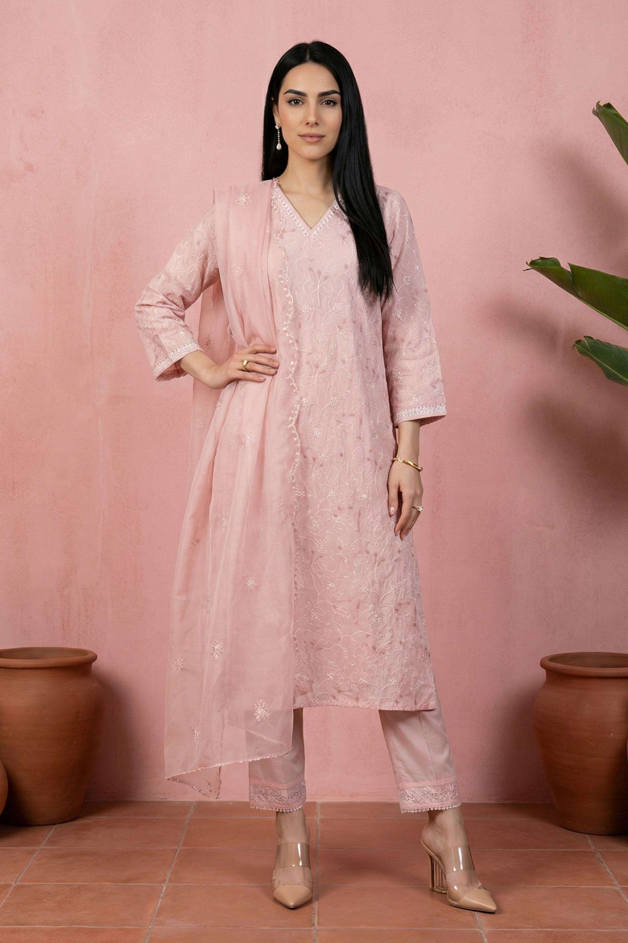 Embroidered-V-Neck-Cotton-Women-Kurta-with-Pant-and-Dupatta