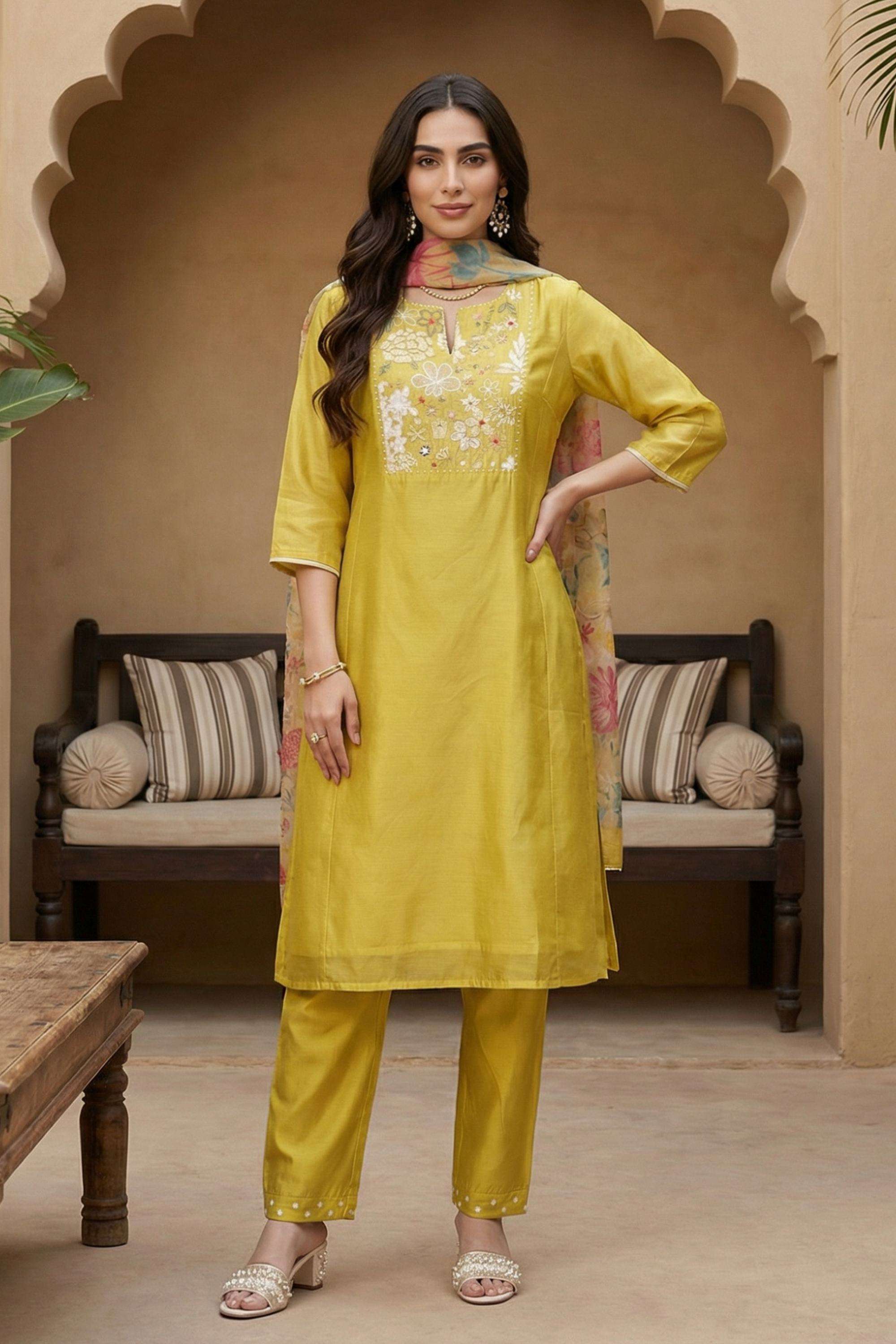 Embroidered-Viscose-Round-Neck-Women-s-Festive-Wear-Kurta-Set