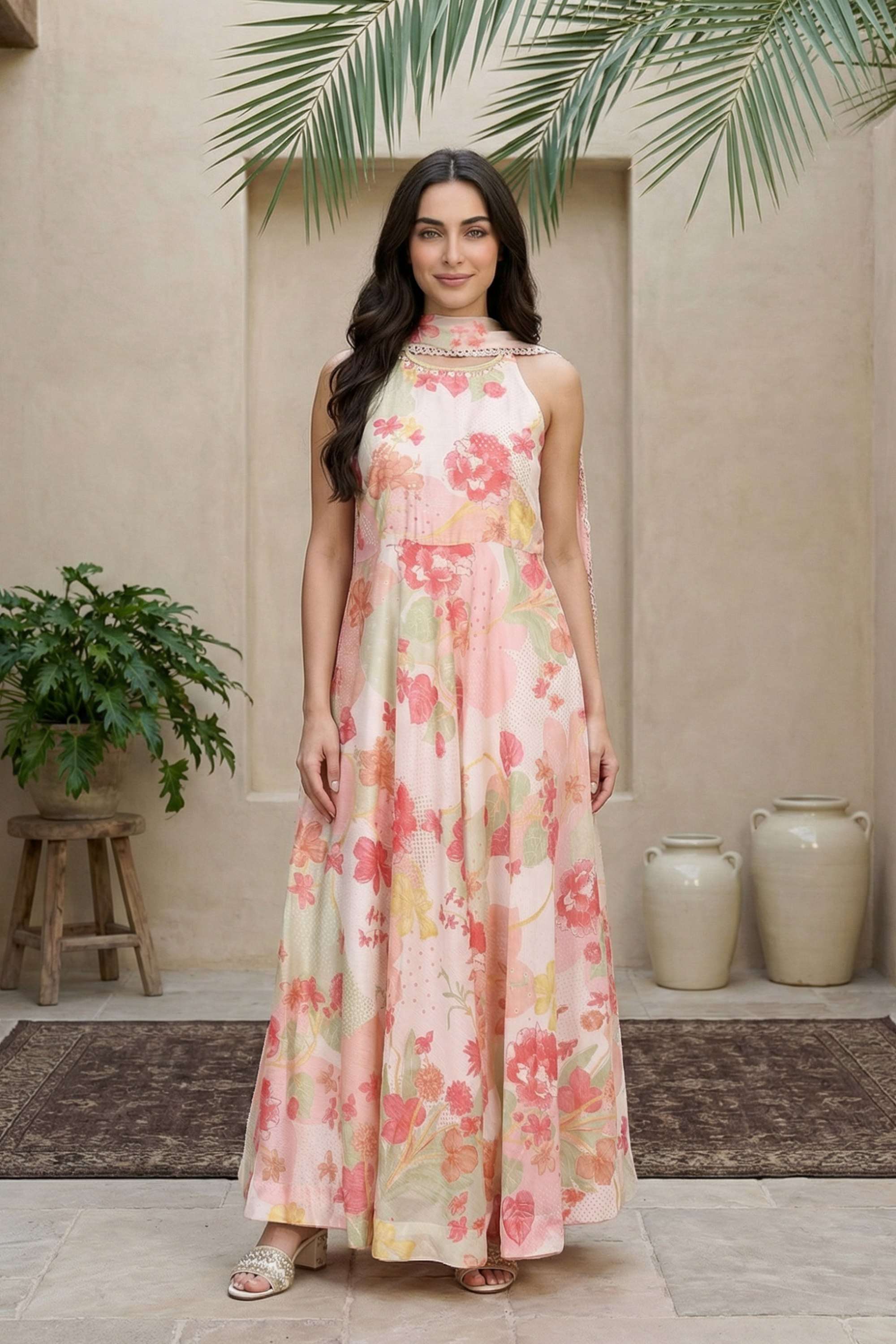 Printed-Halter-Neck-Polyester-Women-Dress