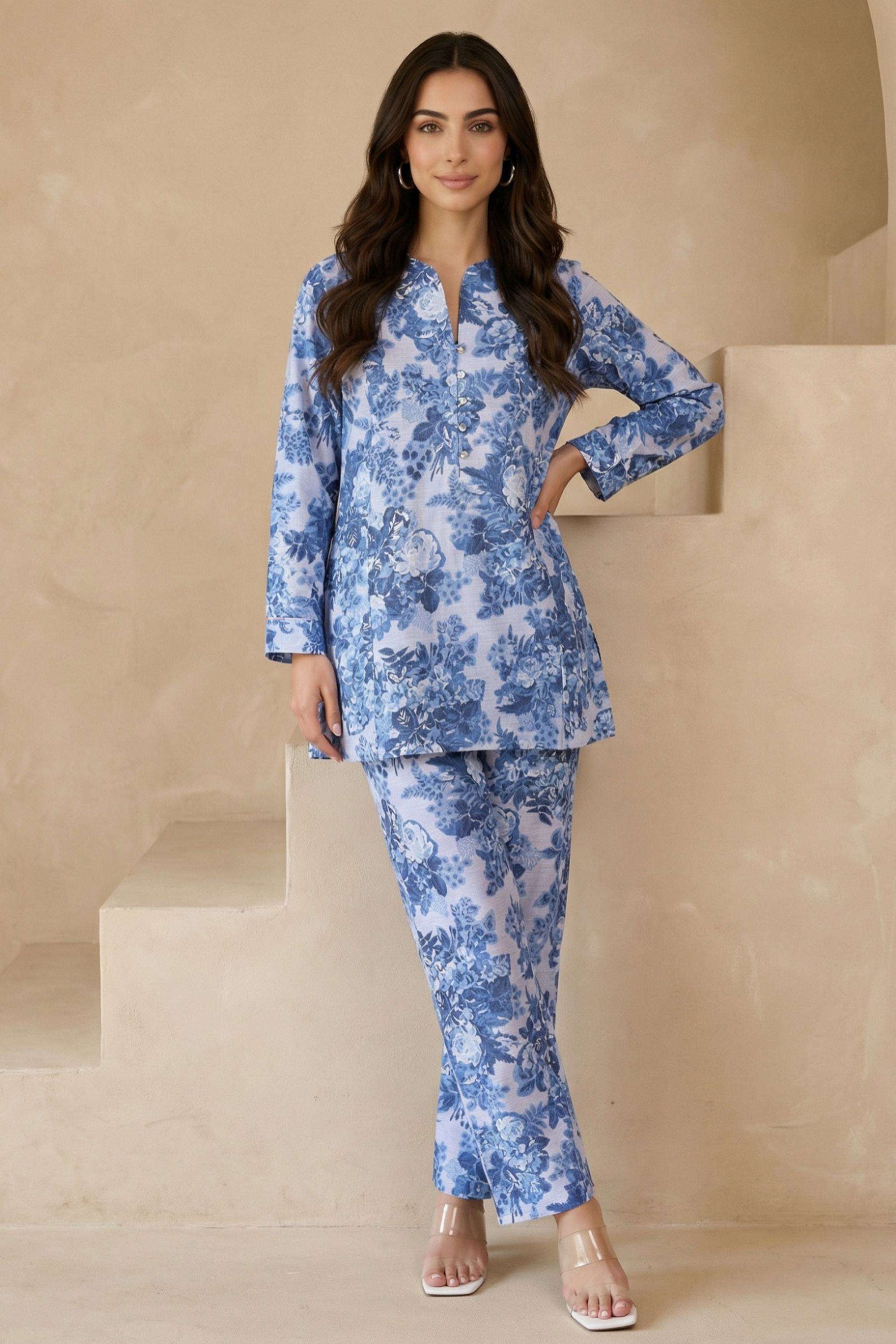 Floral-Blended-Fabric-Round-Neck-Women-s-Ethnic-Co-Ord-Set