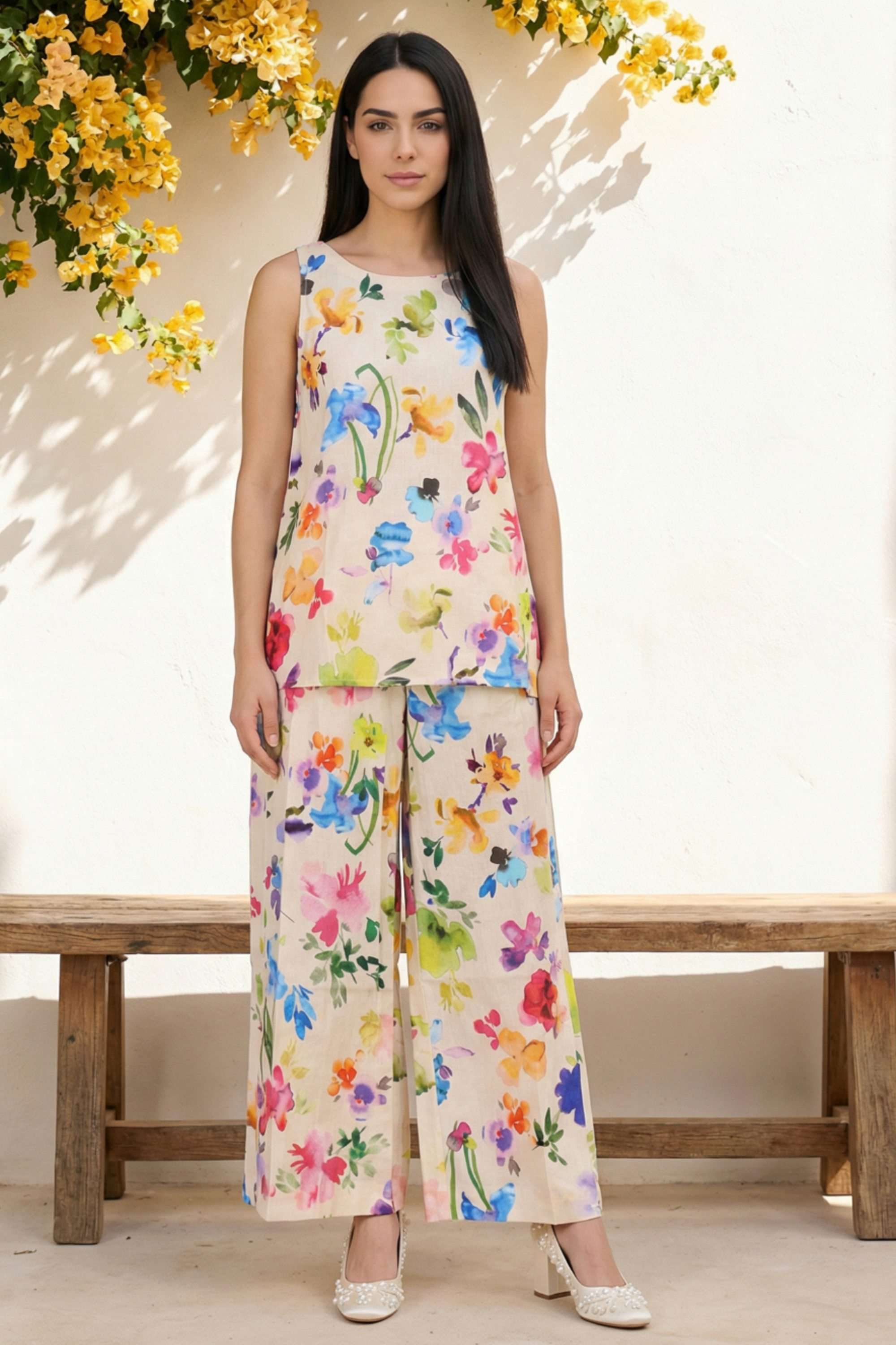 Printed-Blended-Fabric-Round-Neck-Women-s-Casual-Wear-Co-Ord-Set