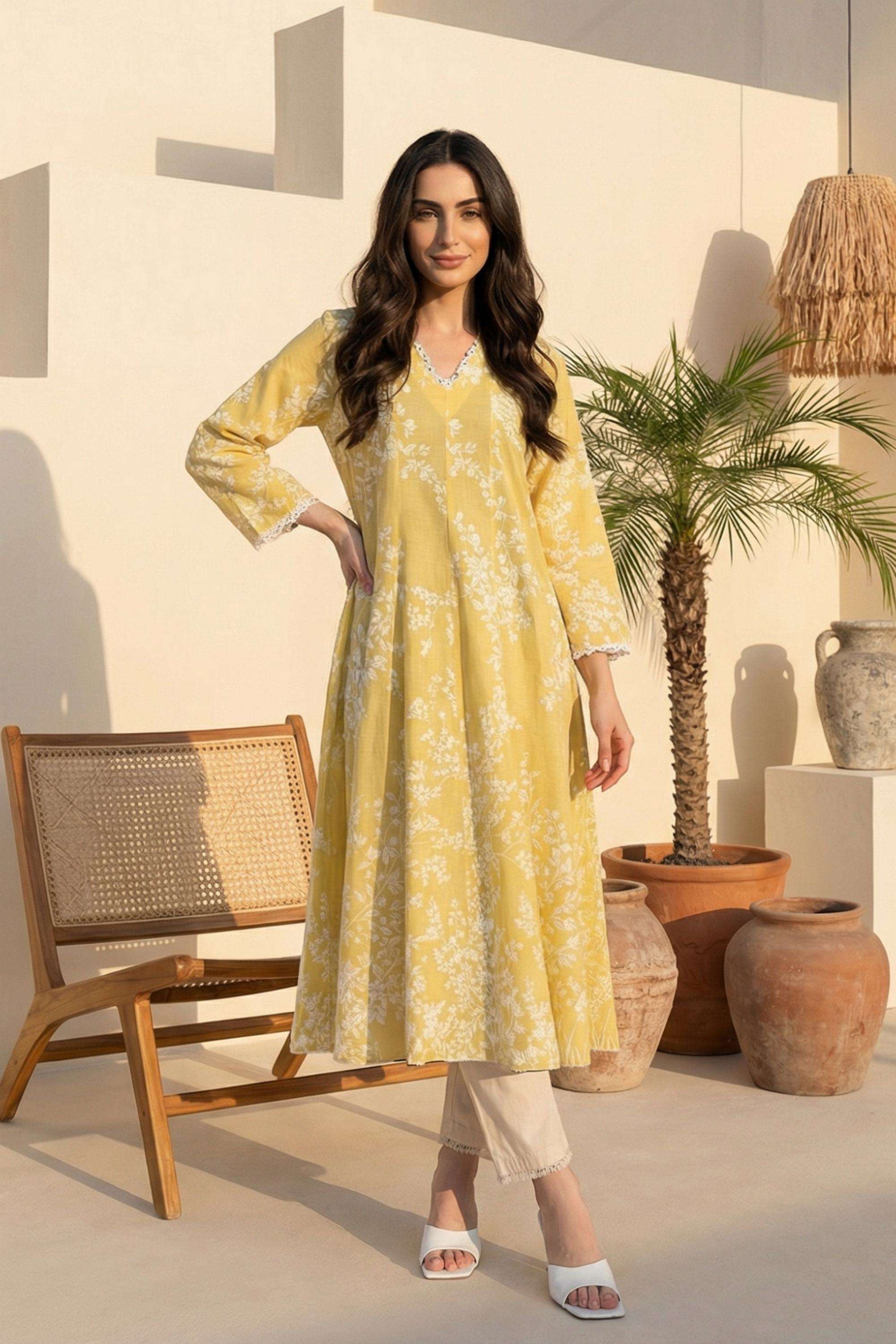 Floral-Blended-Fabric-V-Neck-Women-s-Top